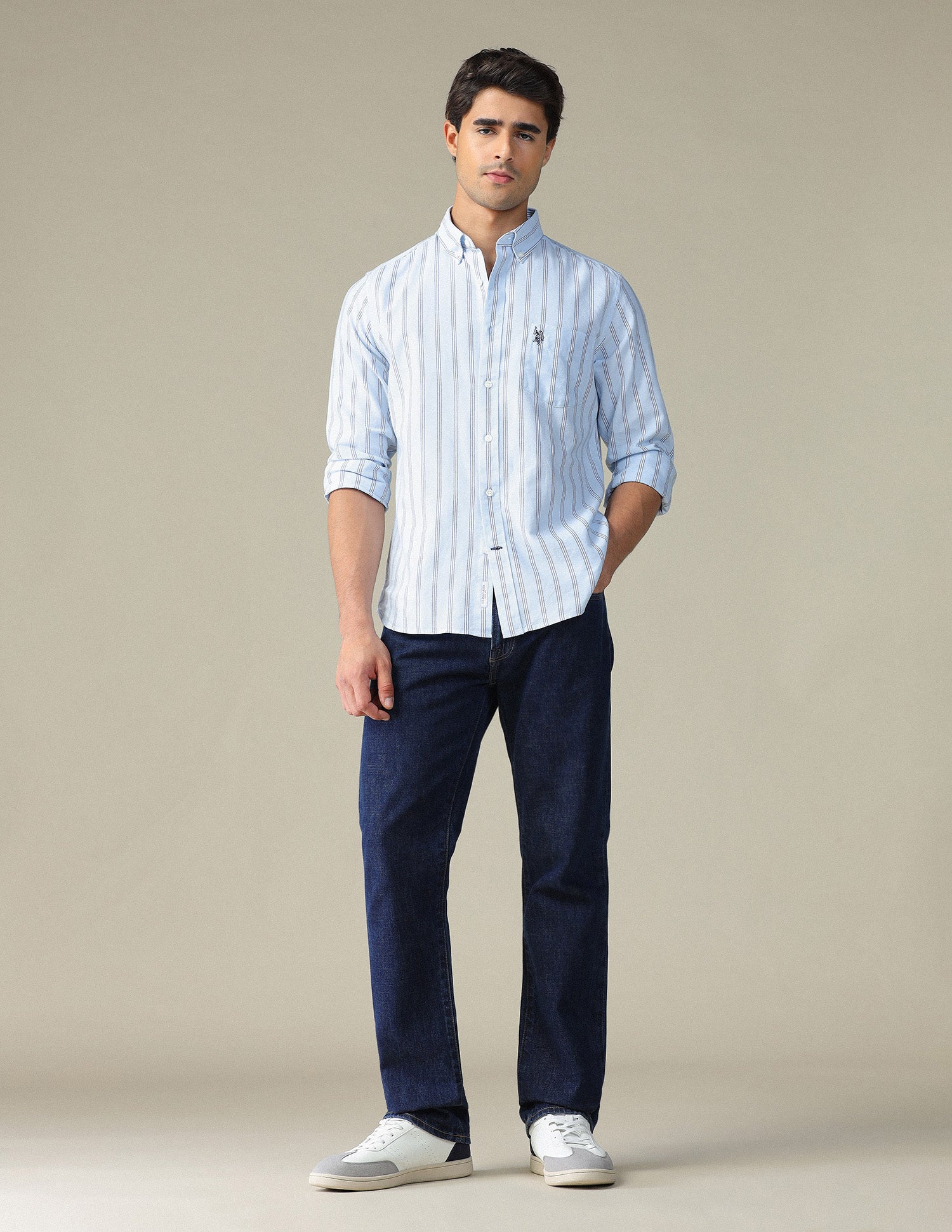 Vertical Striped Button Down Shirt Light Blue - U.S. POLO ASSN. | Large