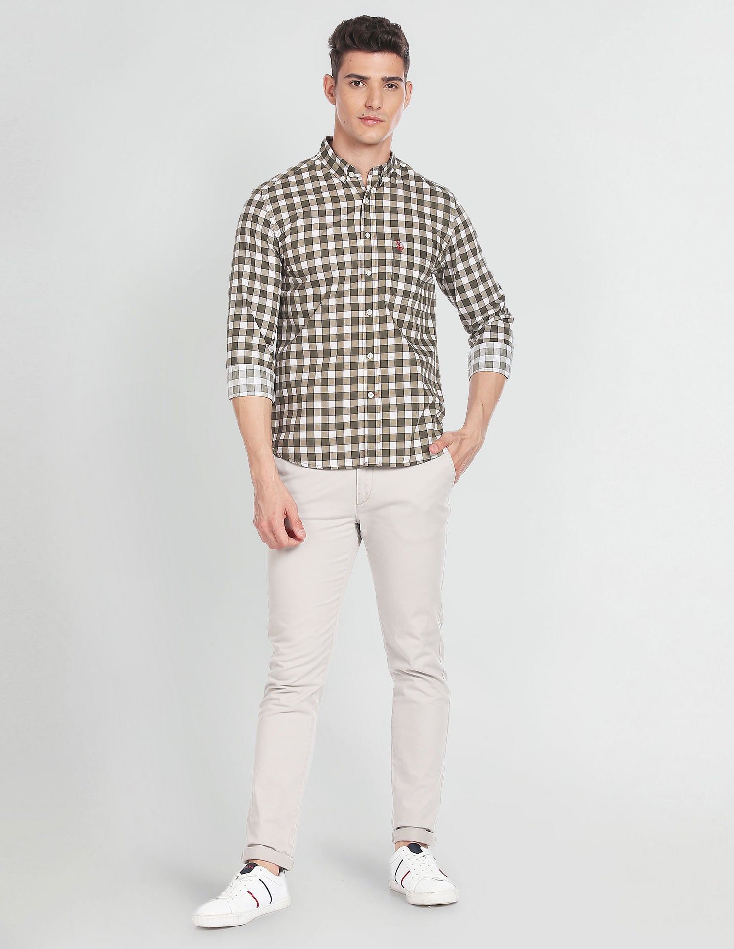 Gingham Slim Shirt Khaki - U.S. Polo Assn. India | Large