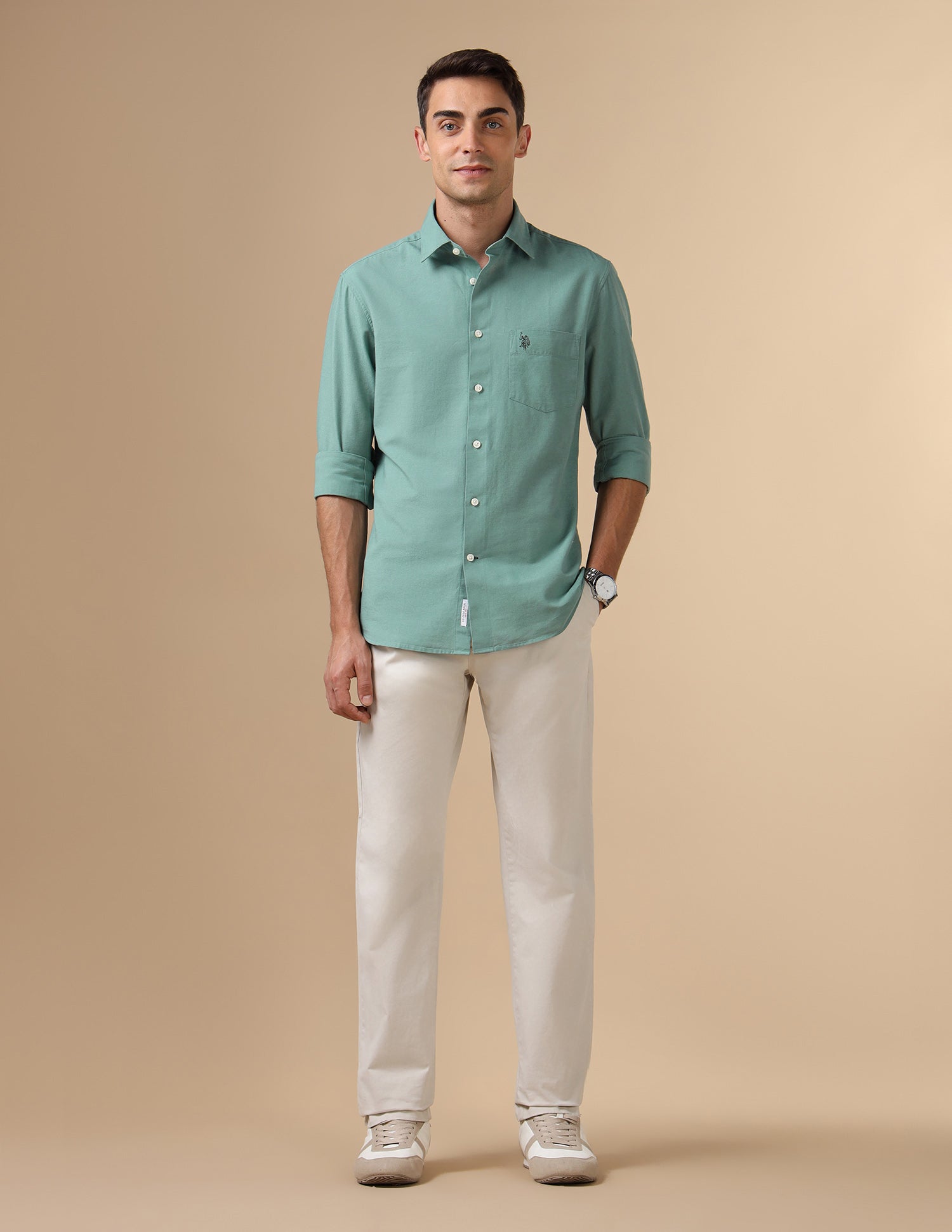 Pure Cotton Tailored Fit Shirt Teal - U.S. Polo Assn. India | Large