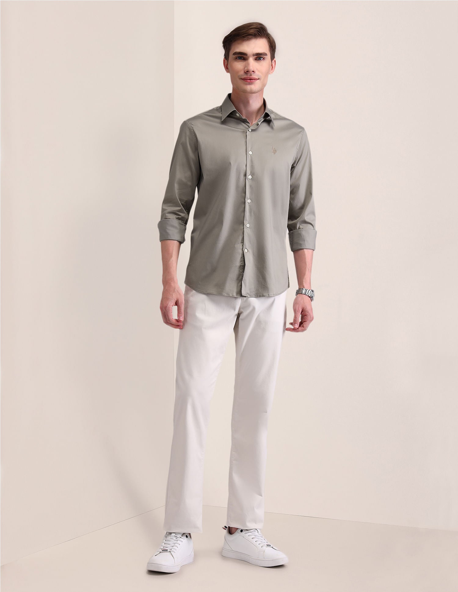 Cotton Regular Fit Shirt Khaki - U.S. Polo Assn. India | Large