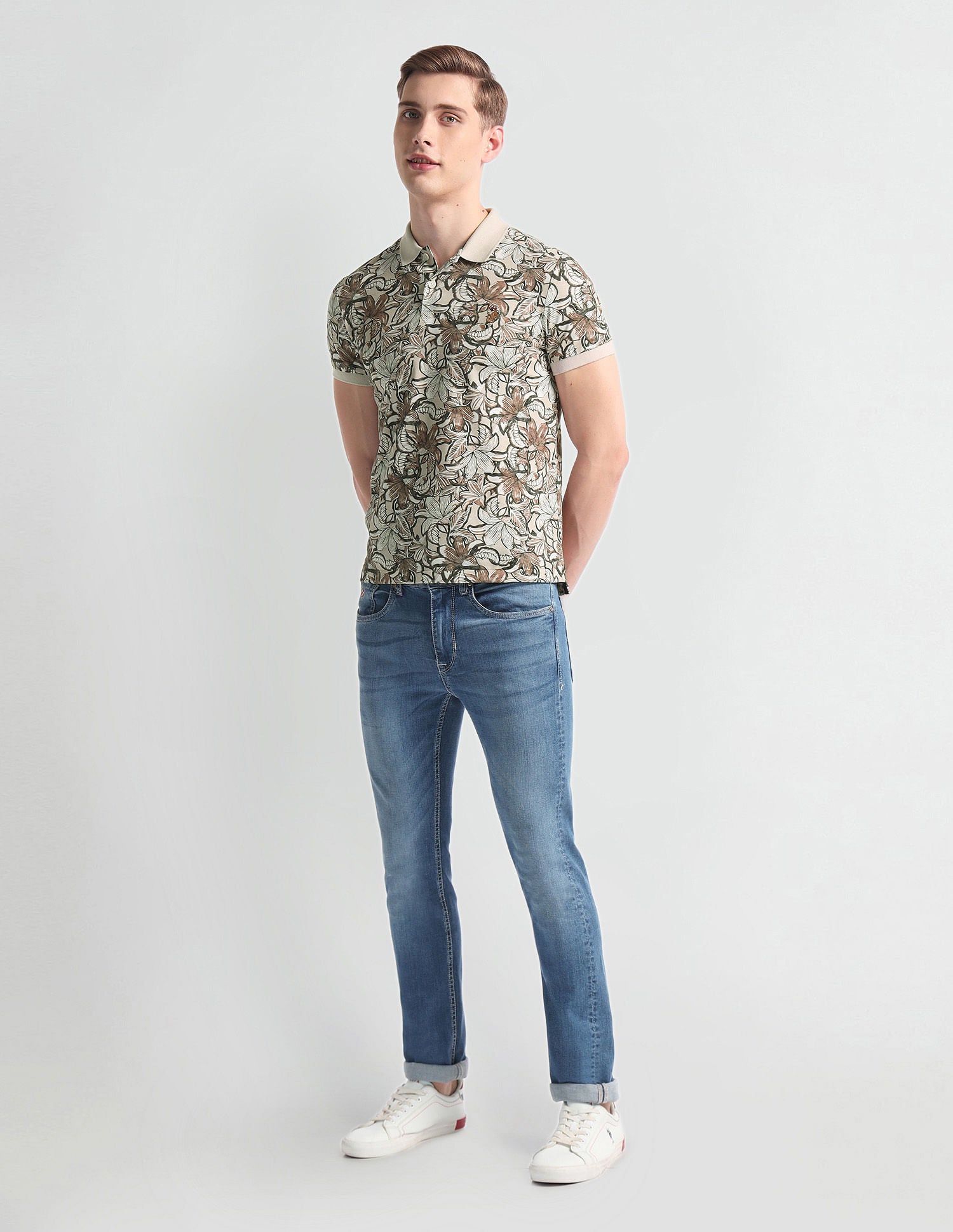Floral Print Muscle Fit Polo Shirt Beige - U.S. Polo Assn. India | Large