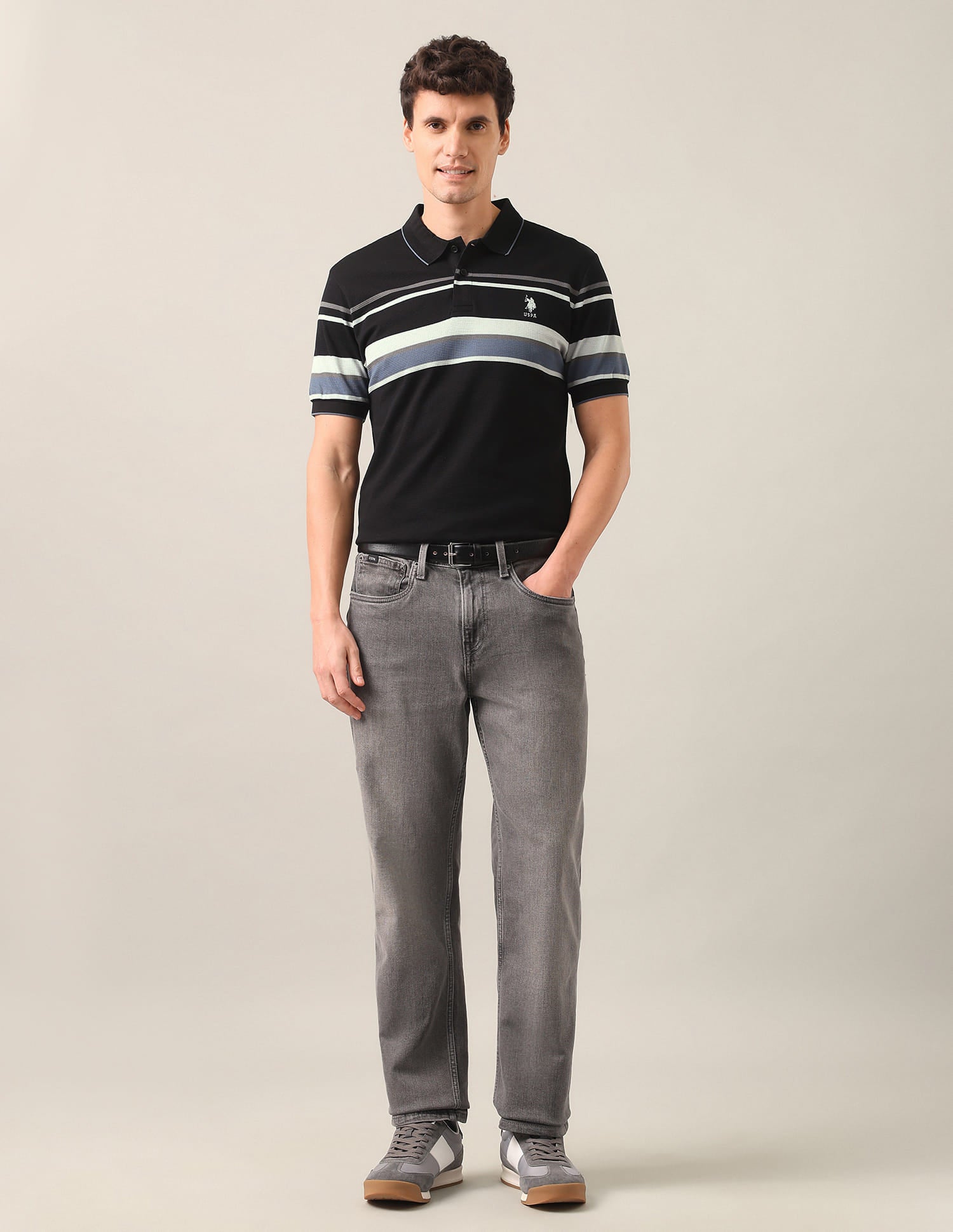 Horizontal Striped Slim Fit Polo Shirt Blue - U.S. Polo Assn. India | Large