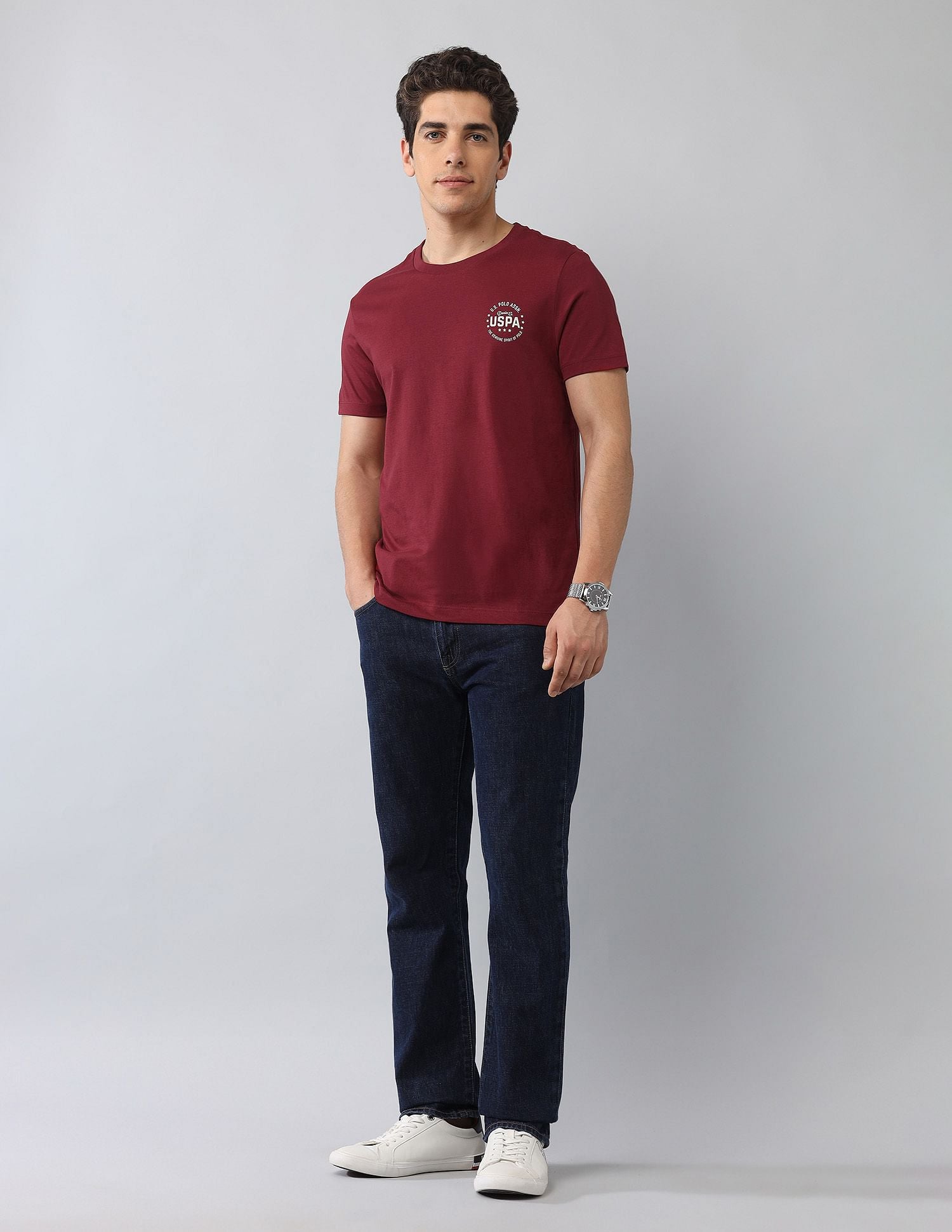 Muscle Fit Brand Printed T-Shirt Wine - U.S. Polo Assn. India | Large