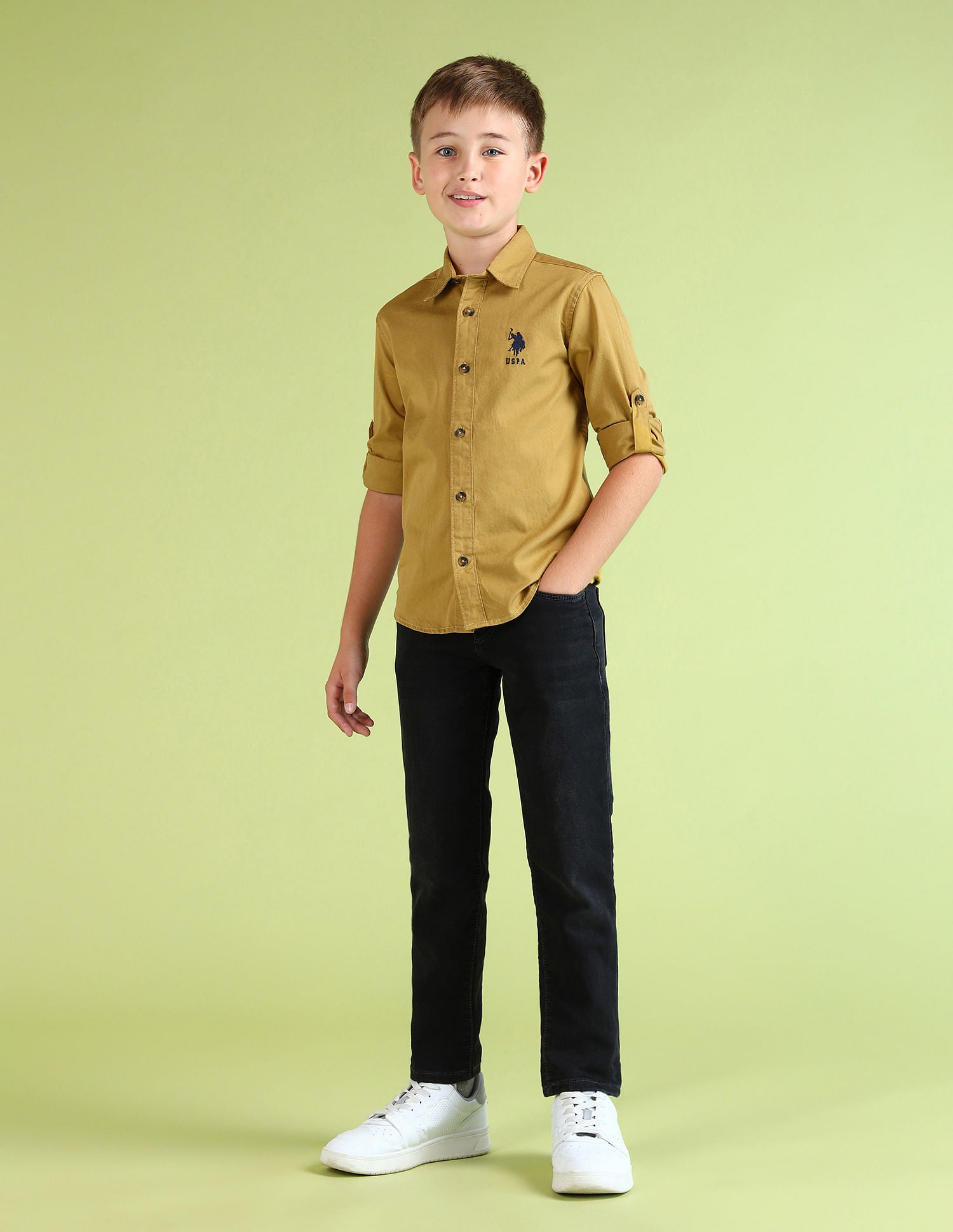 Boys Regular Fit Solid Shirt Mustard - U.S. POLO ASSN. | Large