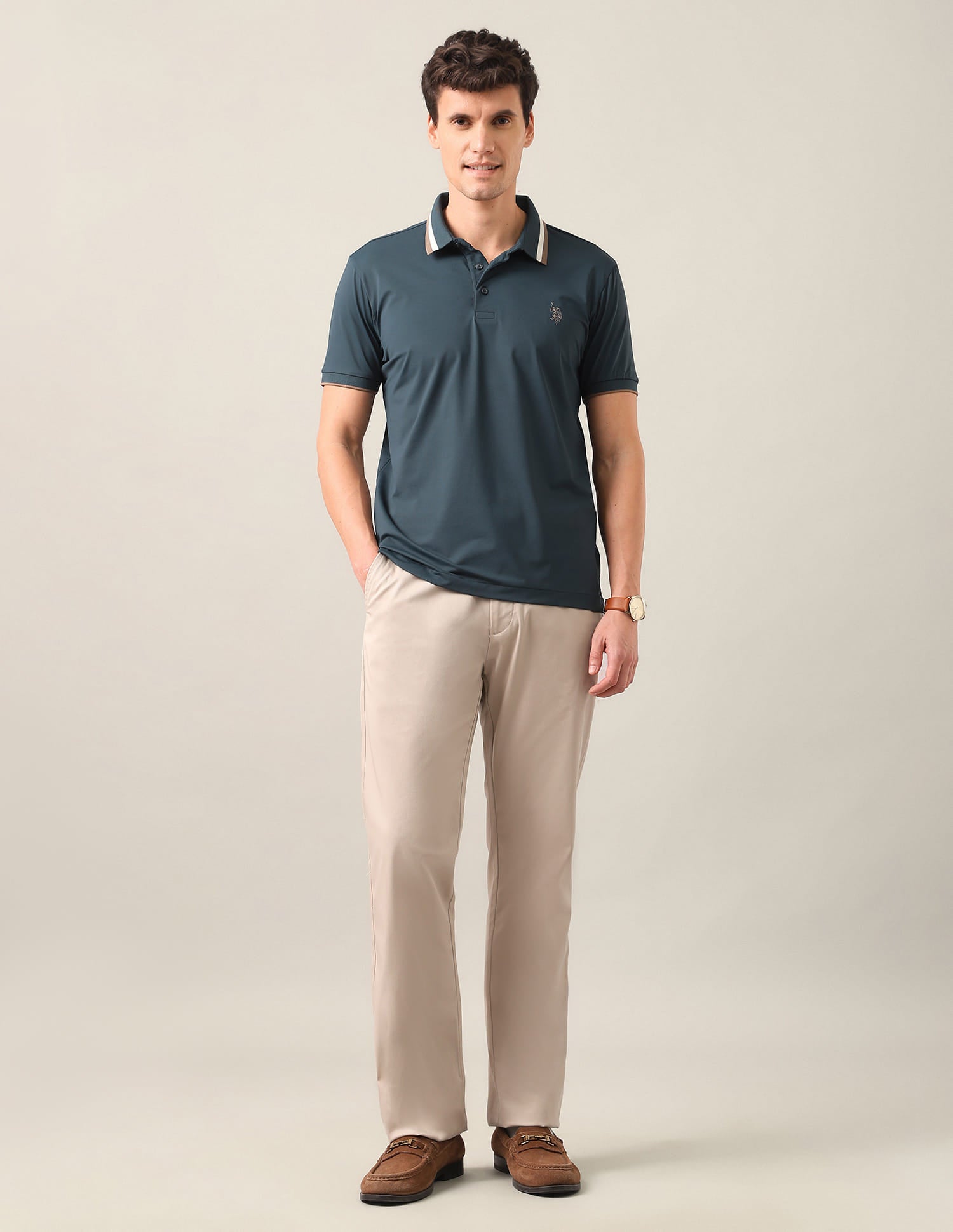 Solid Slim Fit Polo Shirt Green - U.S. Polo Assn. India | Large