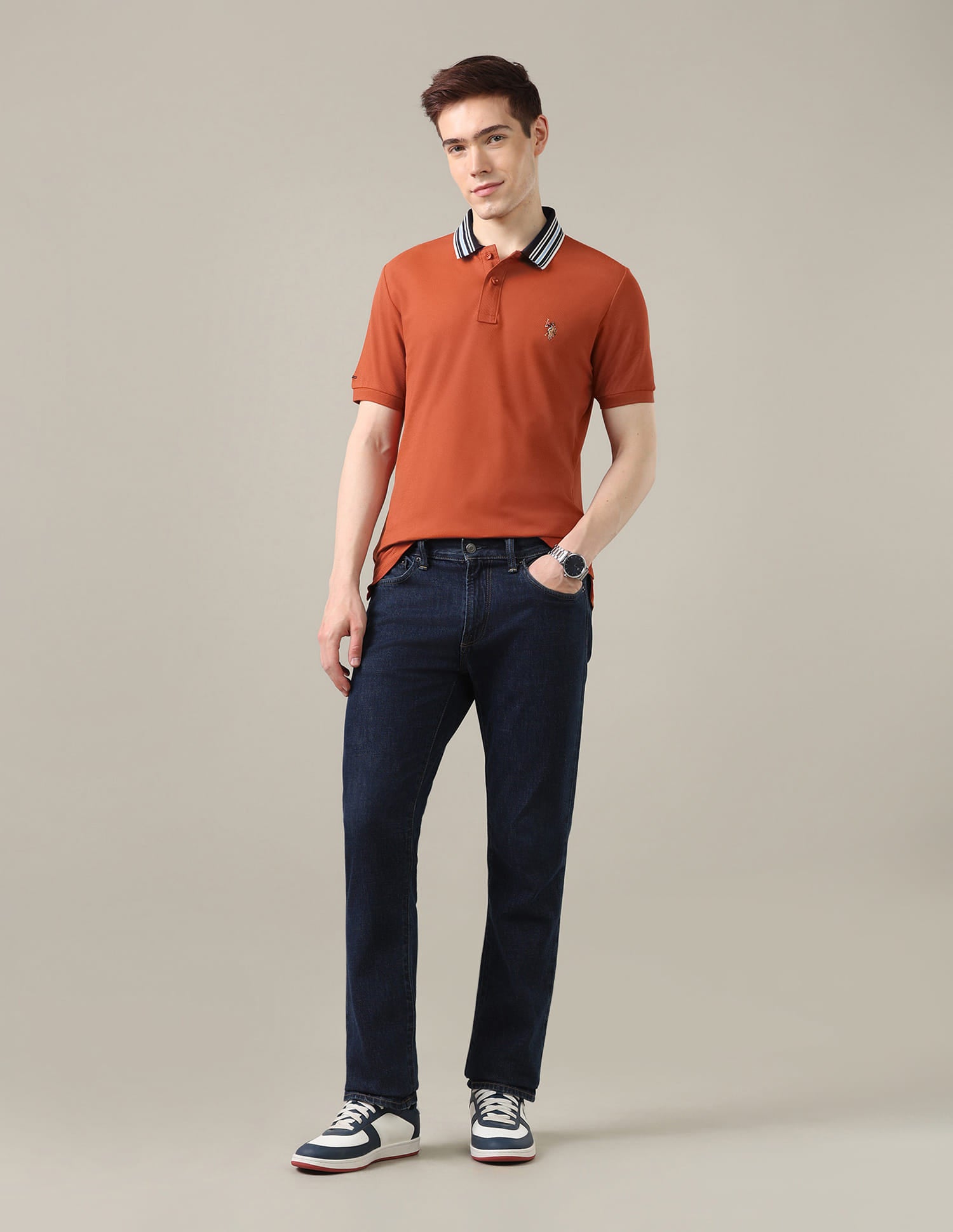 Solid Slim Fit Polo Shirt Orange - U.S. Polo Assn. India | Large