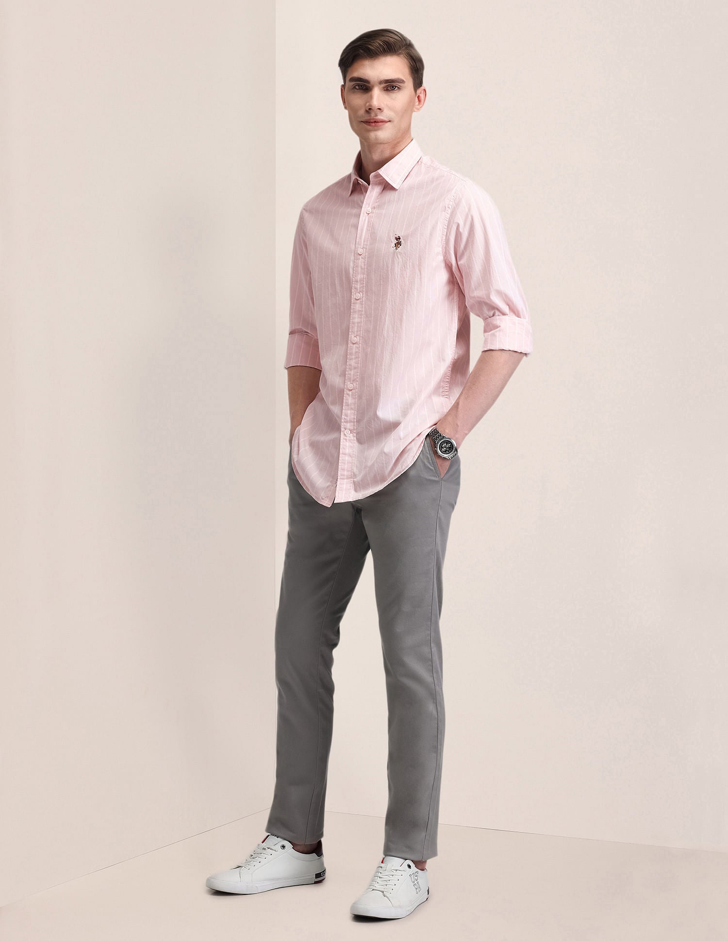 Vertical Striped Pure Cotton Shirt Pink - U.S. POLO ASSN. | Large