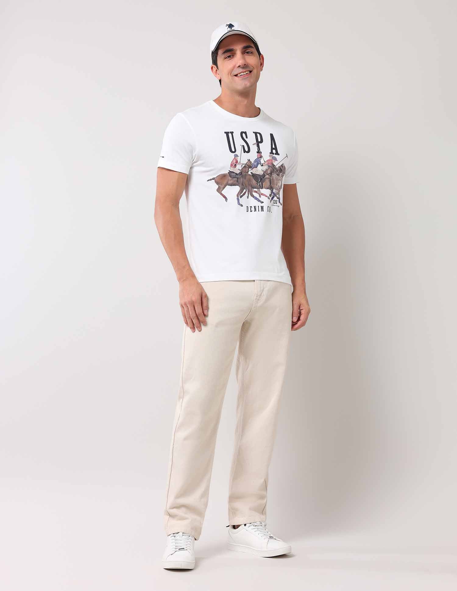 Brand Printed Muscle Fit T-Shirt Ivory - U.S. Polo Assn. India | Large