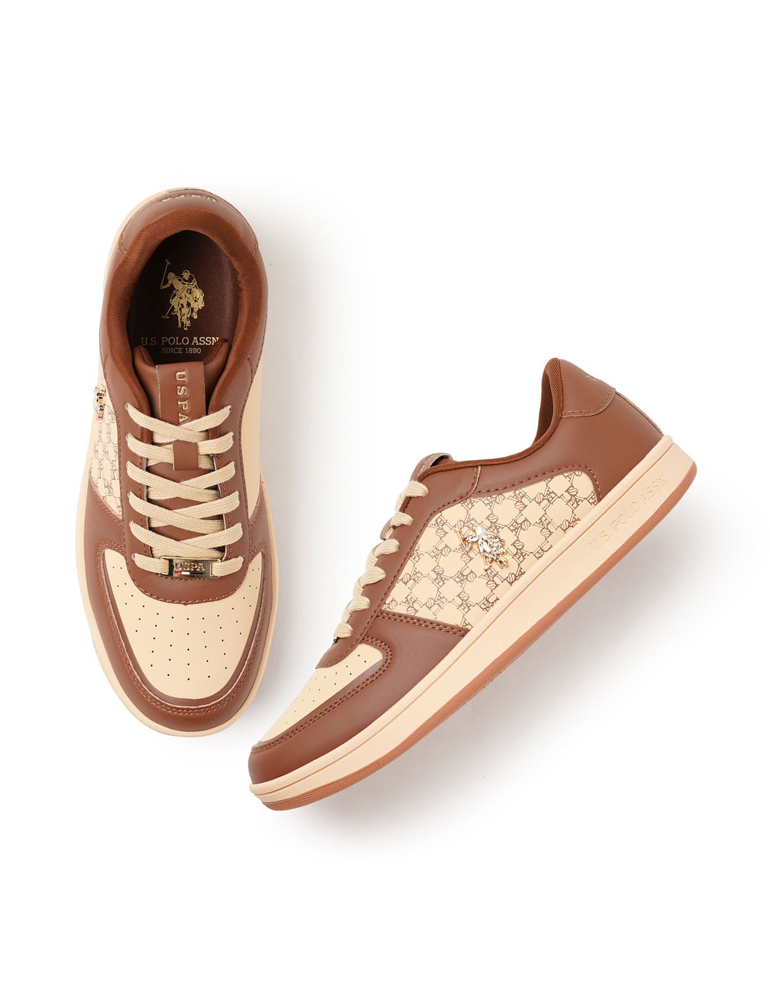 Women Brand Print Ryna Sneakers Brown - U.S. Polo Assn. India | Large