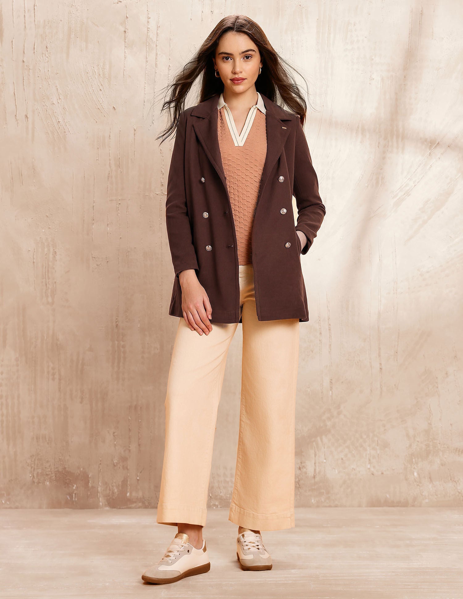 Double Breasted Notch Lapel Coat Brown - U.S. POLO ASSN. | Large