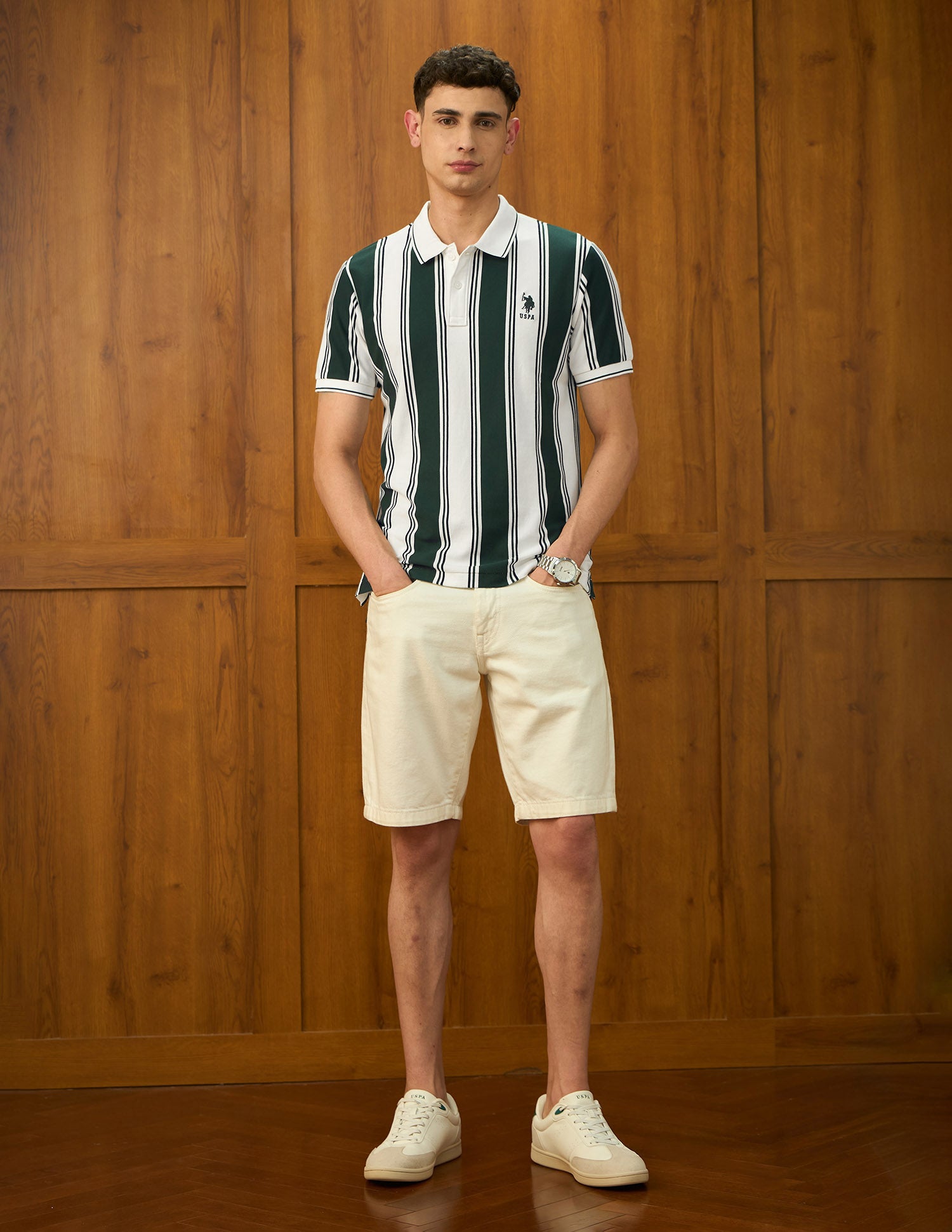 Vertical Striped Varsity Theatre Polo Shirt Olive - U.S. POLO ASSN. | Large