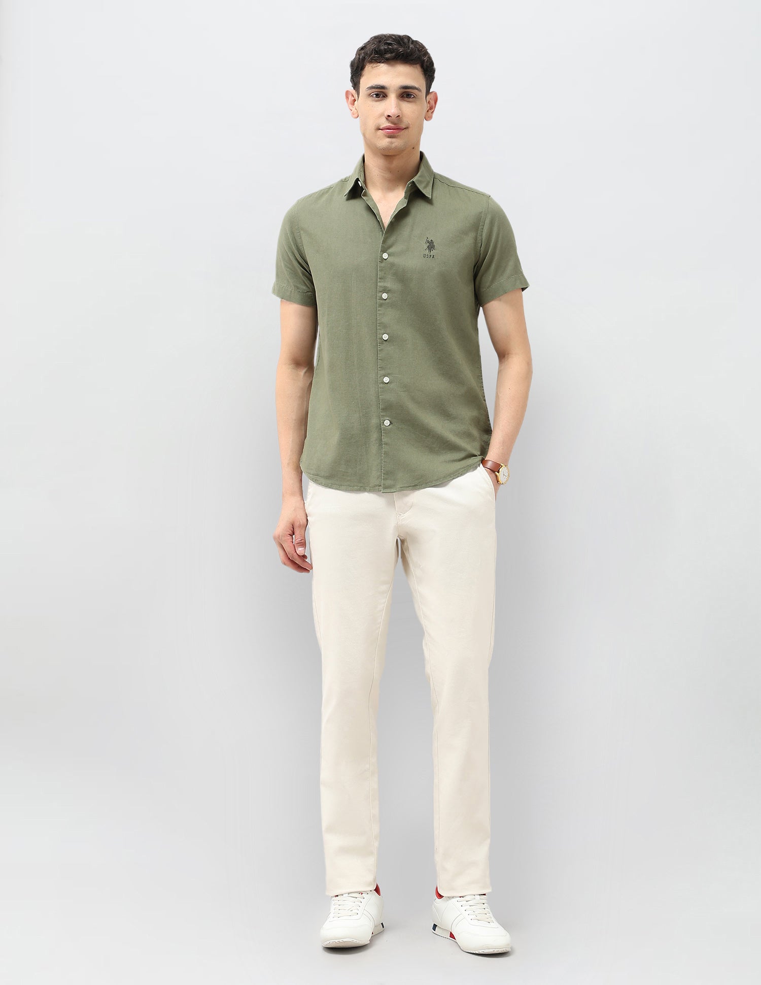 Regular Fit Solid Shirt Light Green - U.S. Polo Assn. India | Large