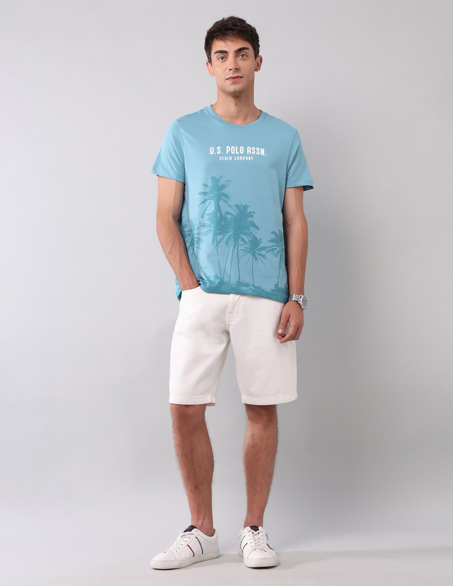 Muscle Fit Graphic Printed T-Shirt Light Blue - U.S. Polo Assn. India | Large