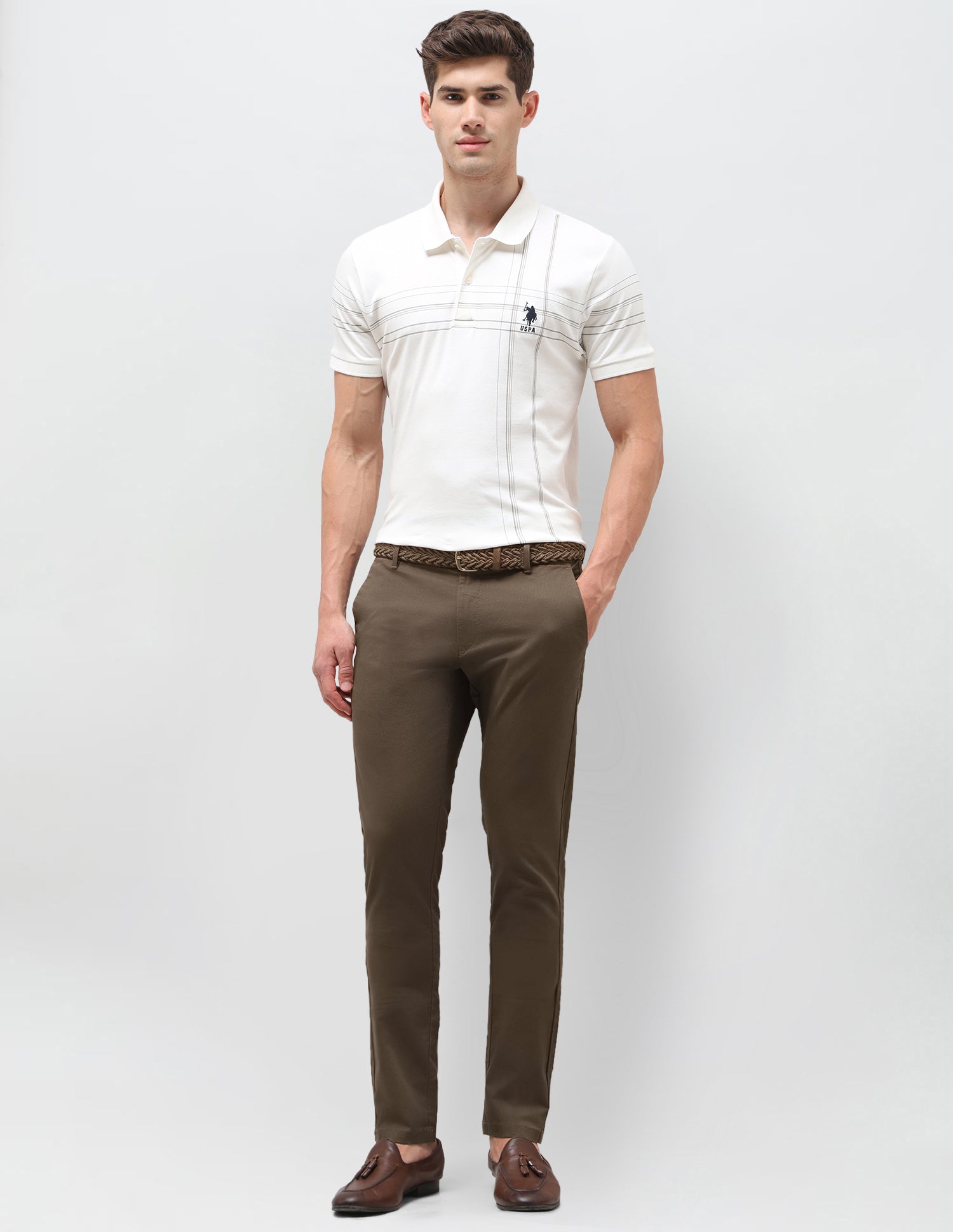 All Over Printed Austin Slim Fit Trousers Brown - U.S. Polo Assn. India | Large