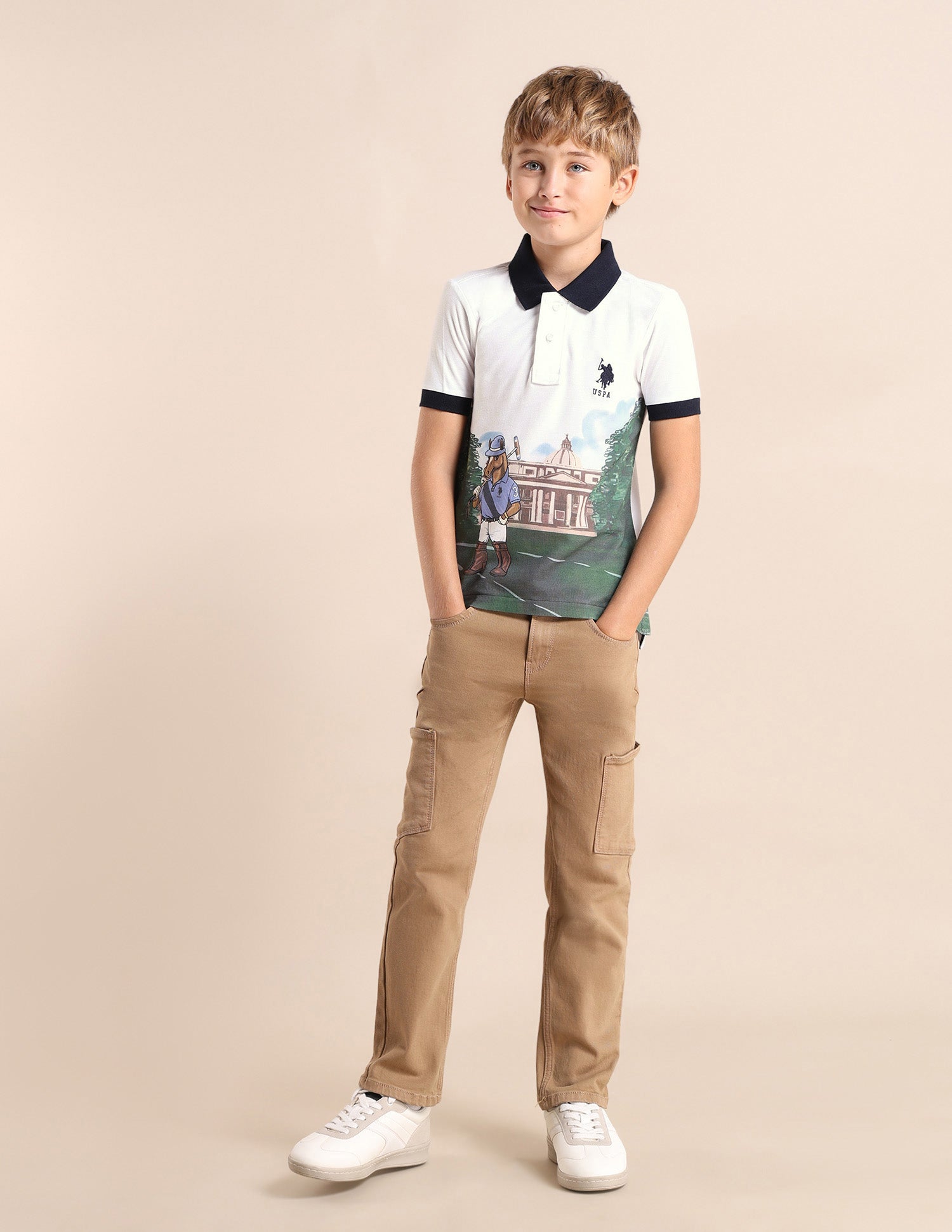 Boys Graphic Printed Regular Fit Polo Shirt White - U.S. POLO ASSN. | Large