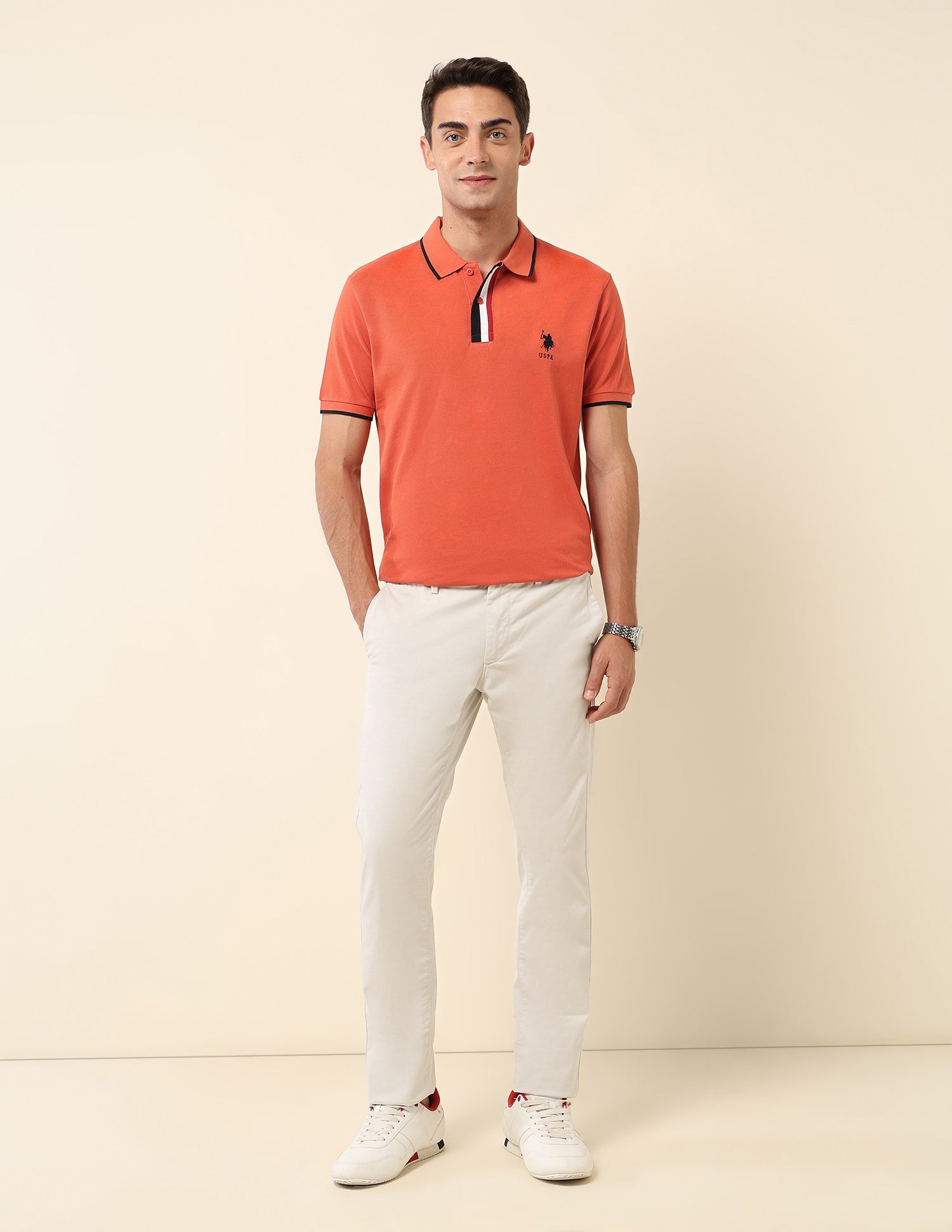 Pure Cotton Slim Fit Polo Shirt Red - U.S. Polo Assn. India | Large