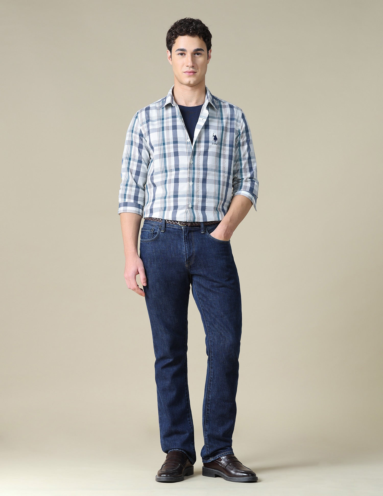 Plaid Checked Seersucker Shirt Teal - U.S. Polo Assn. India | Large