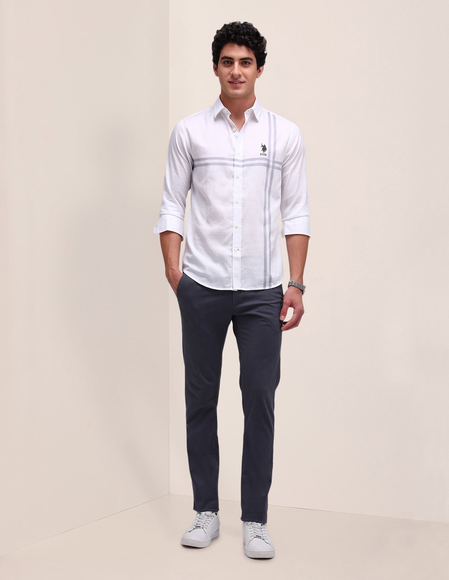 Horizontal Striped Regular Fit Shirt White - U.S. POLO ASSN. | Large