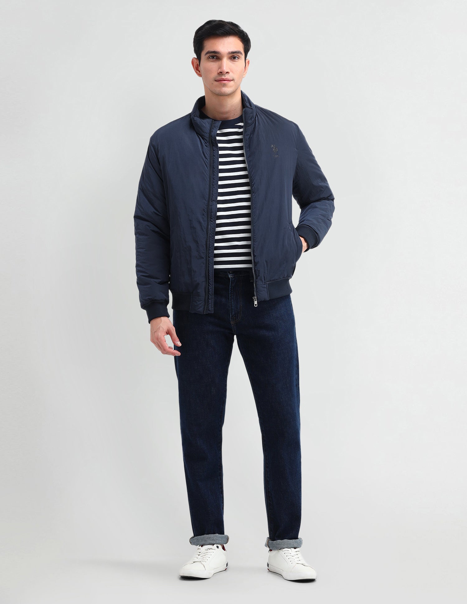 Solid Regular Fit Jacket Navy - U.S. Polo Assn. India | Large