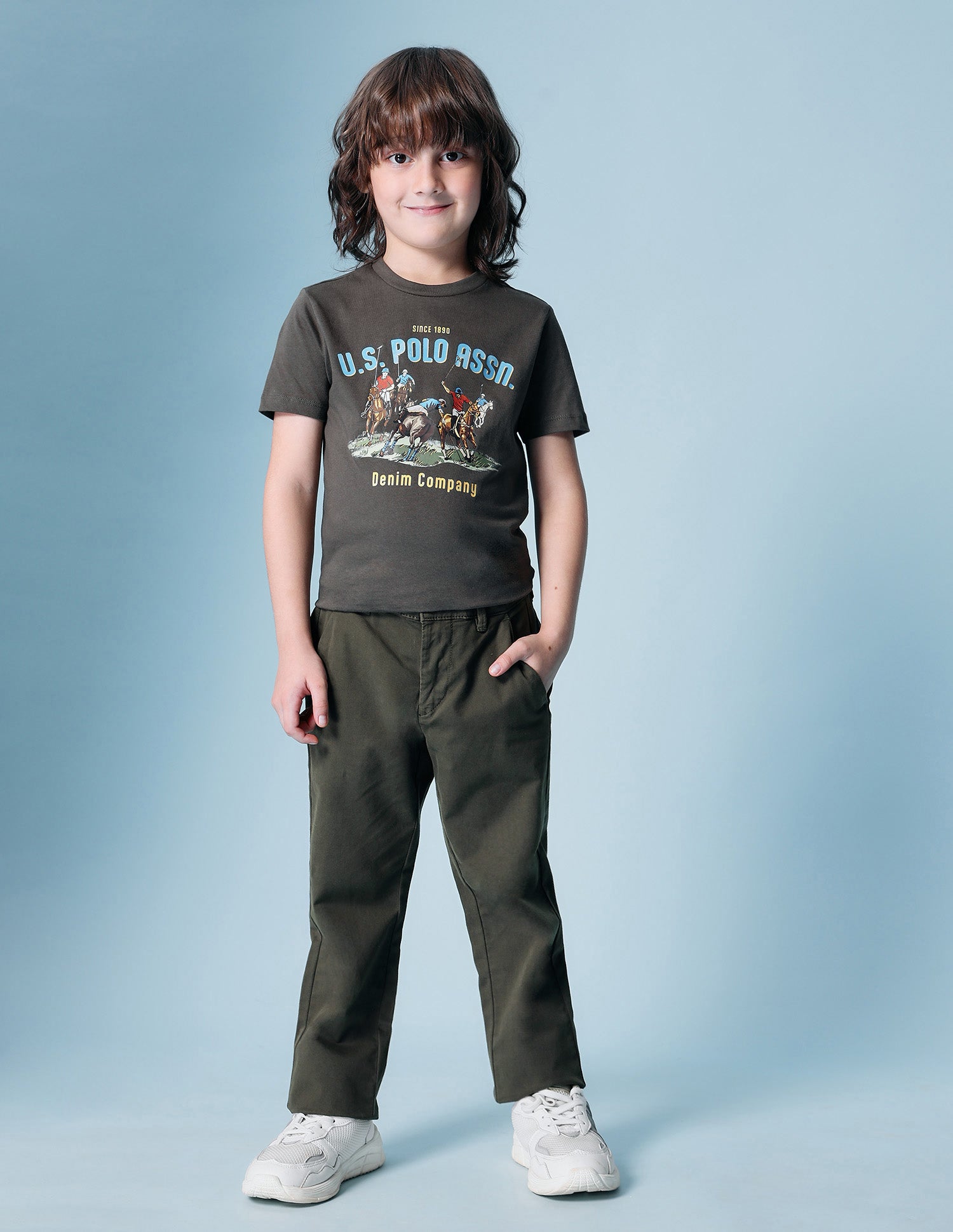Boys Pure Cotton Twill Trousers Dark Olive - U.S. POLO ASSN. | Large