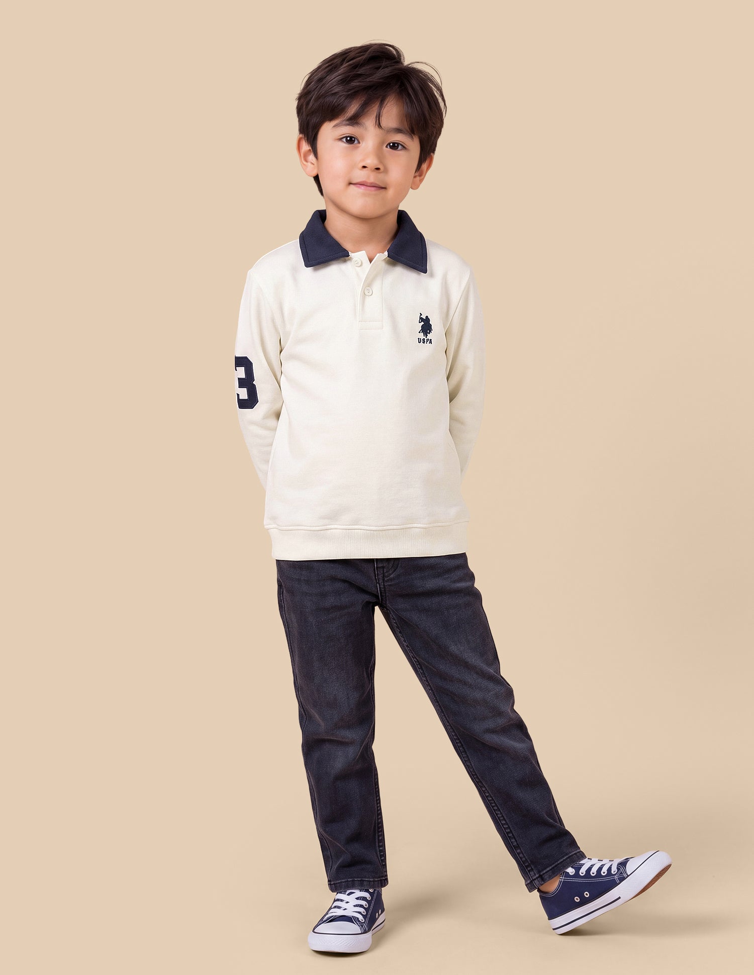 Solid Regular Fit Sweatshirt Off White - U.S. Polo Assn. India | Large