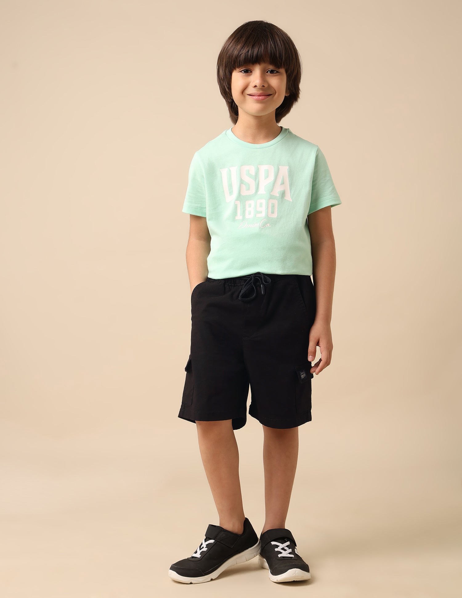 Boys Relaxed Fit Textured Cargo Shorts Black - U.S. POLO ASSN. | Large