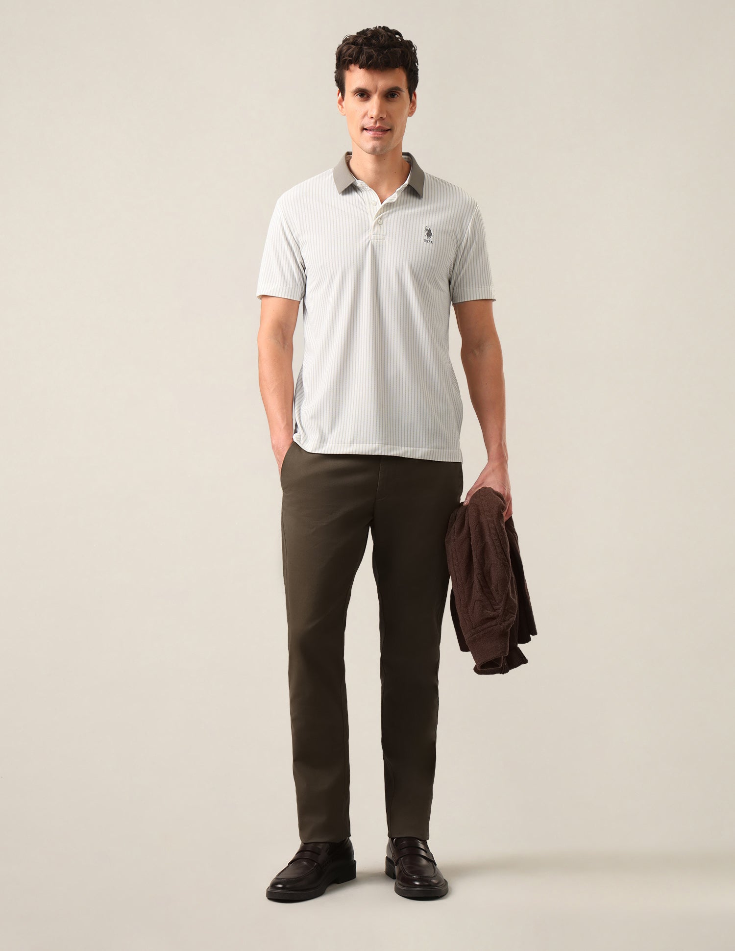 Vertical Striped Slim Fit Polo Shirt Olive - U.S. Polo Assn. India | Large