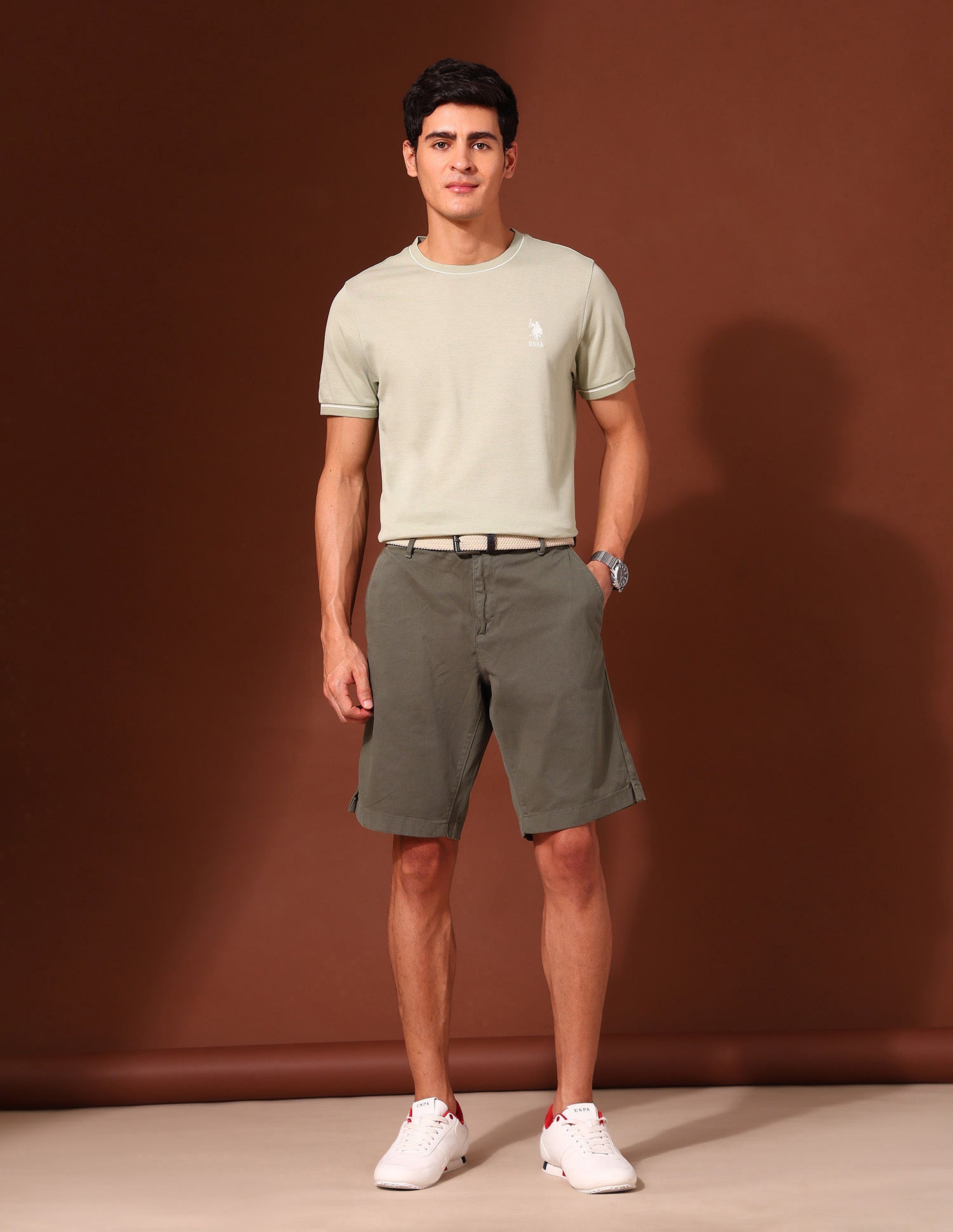 Solid Slim Fit Chino Shorts Olive - U.S. Polo Assn. India | Large