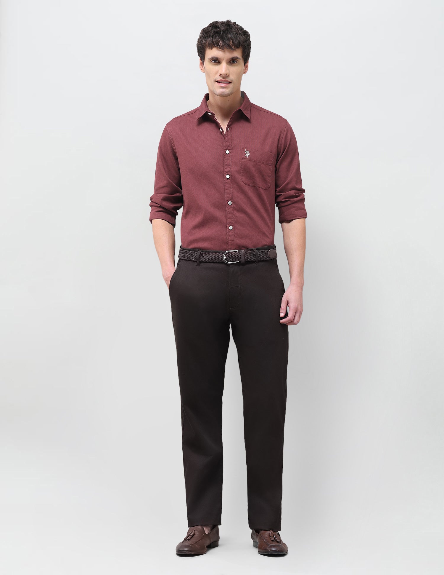 Textured Regular Fit Shirt Maroon - U.S. Polo Assn. India | Large
