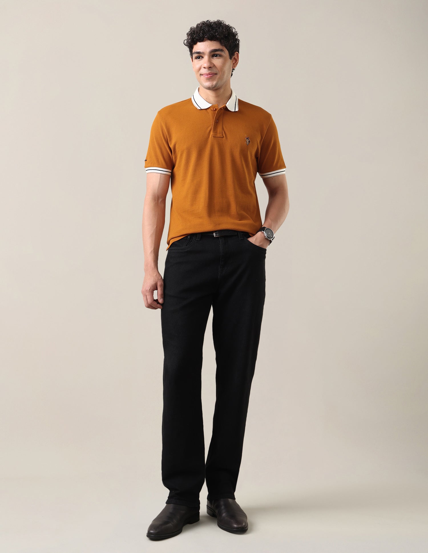 Solid Slim Fit Polo Shirt Orange - U.S. Polo Assn. India | Large