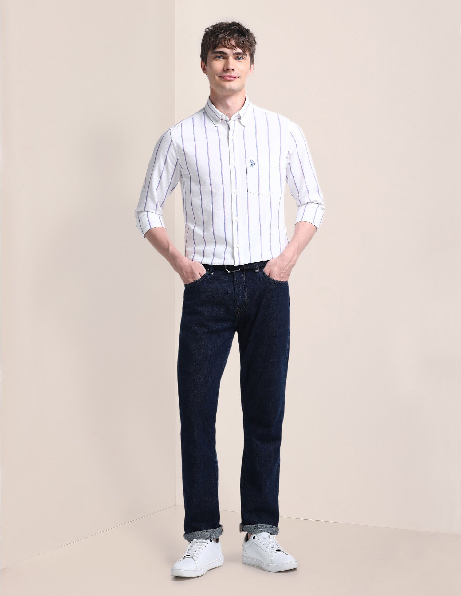 Button-Down Collar Cotton Shirt White - U.S. Polo Assn. India | Large