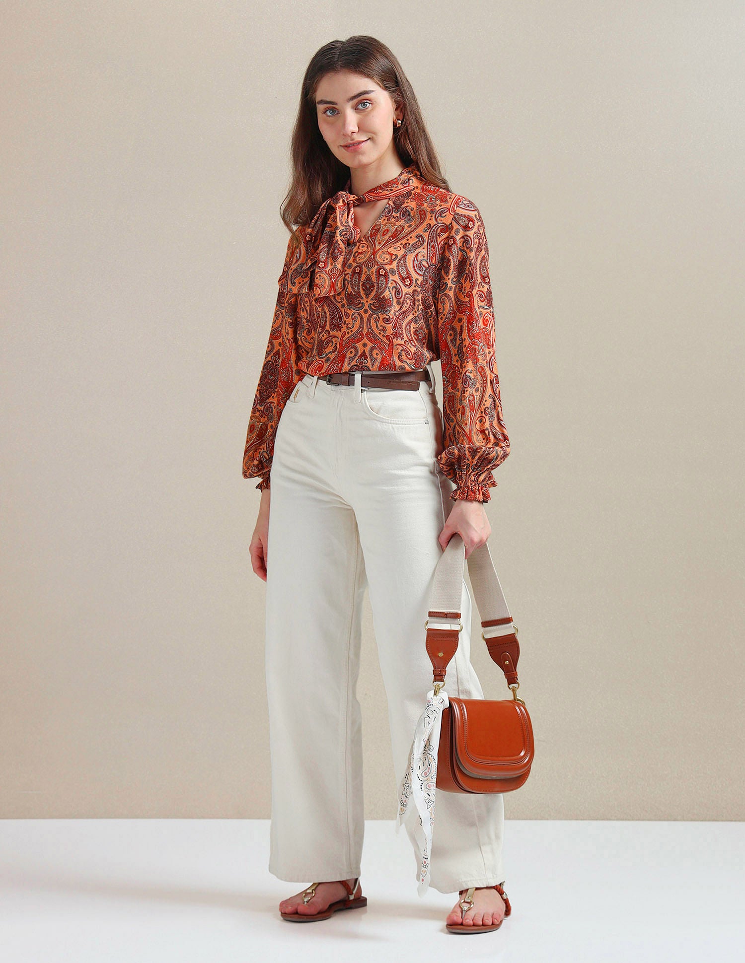 Paisley Print Viscose Top Orange - U.S. Polo Assn. India | Large