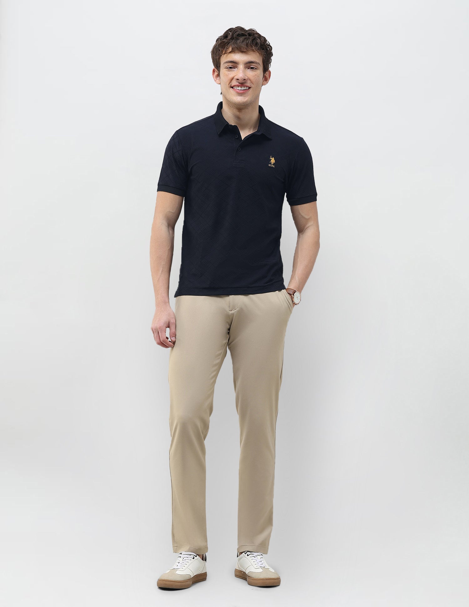 Self Design Geometric Slim Fit Polo Shirt Navy - U.S. Polo Assn. India | Large