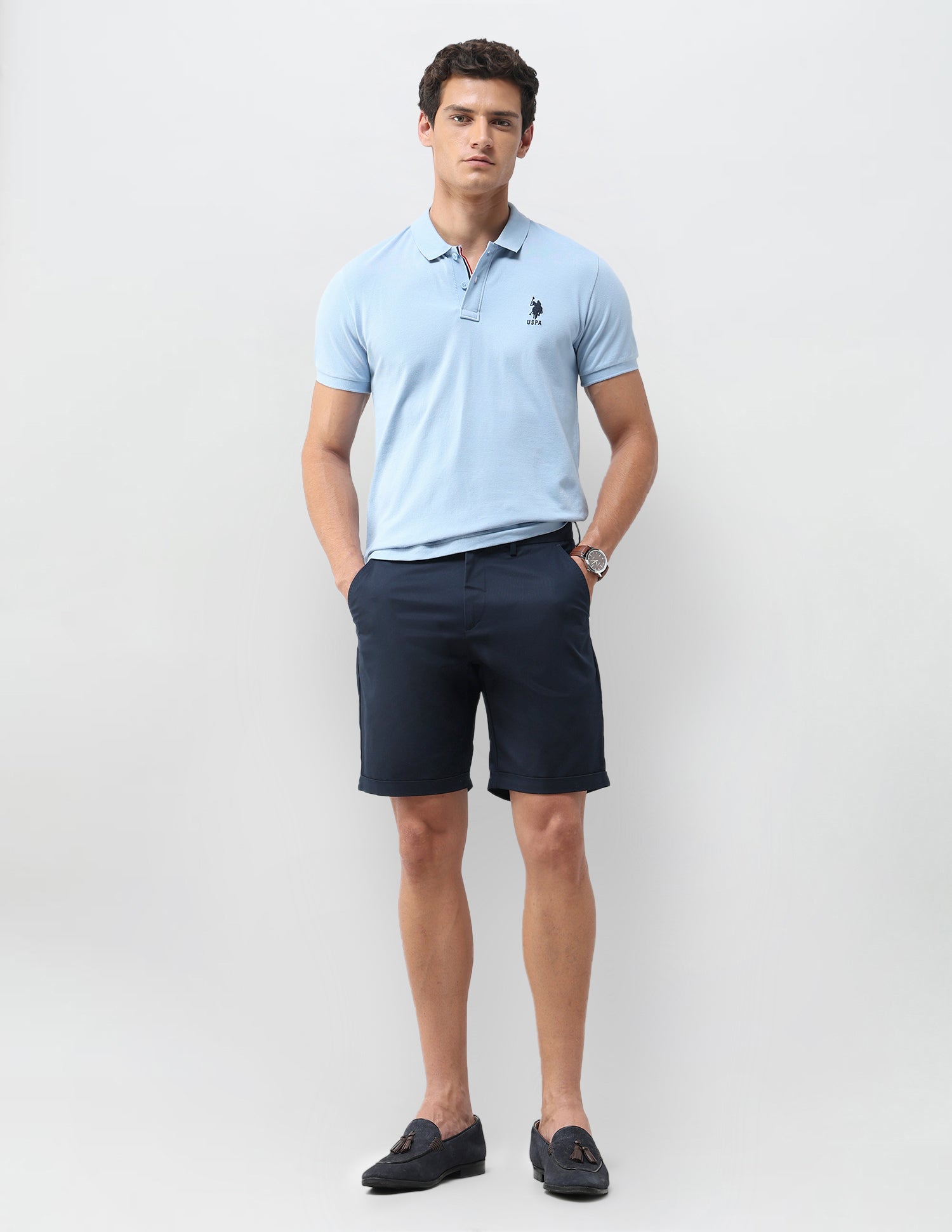 Slim Fit Solid Shorts Navy - U.S. Polo Assn. India | Large