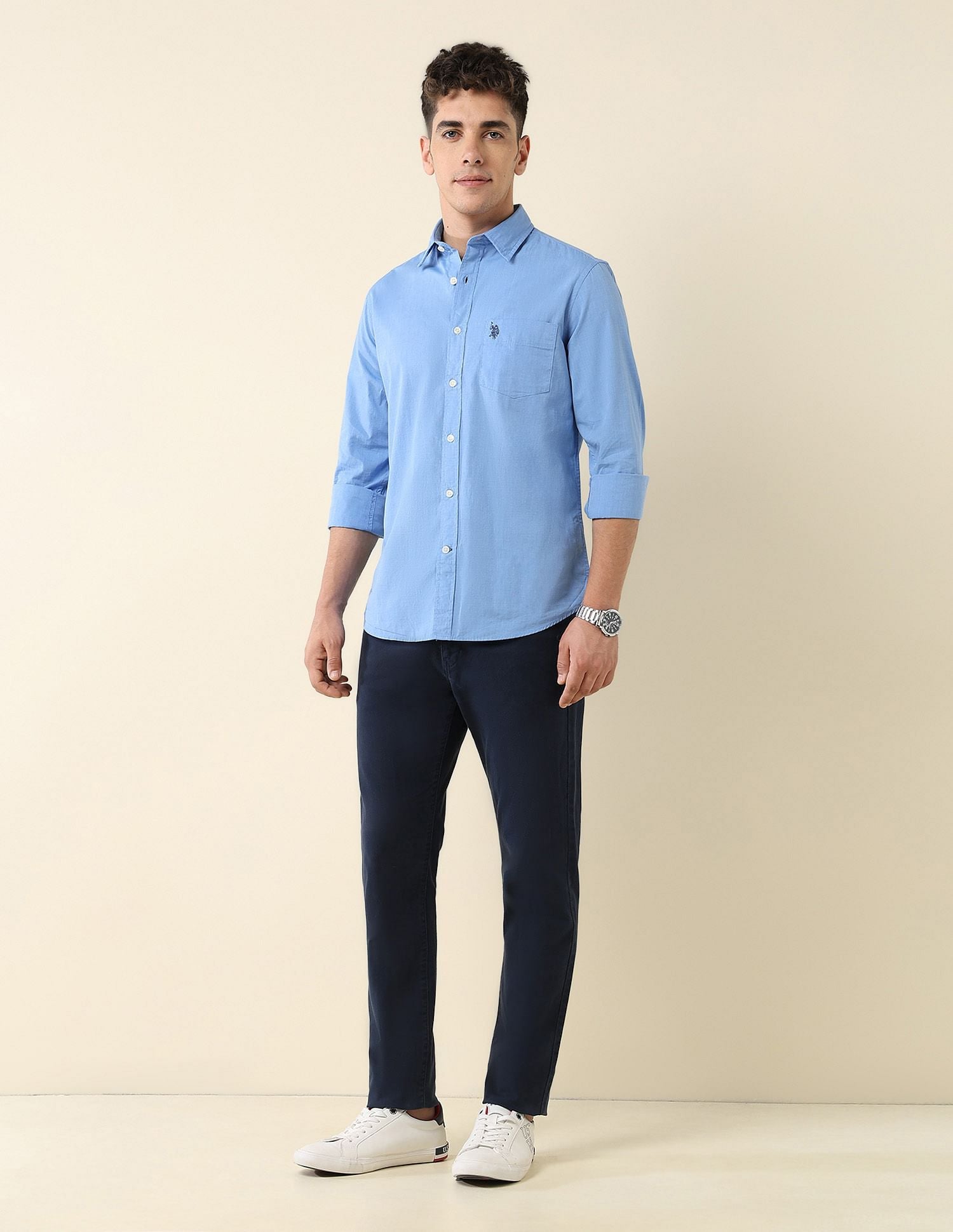 Tailored Fit Fil-à-Fil Shirt Blue - U.S. Polo Assn. India | Large