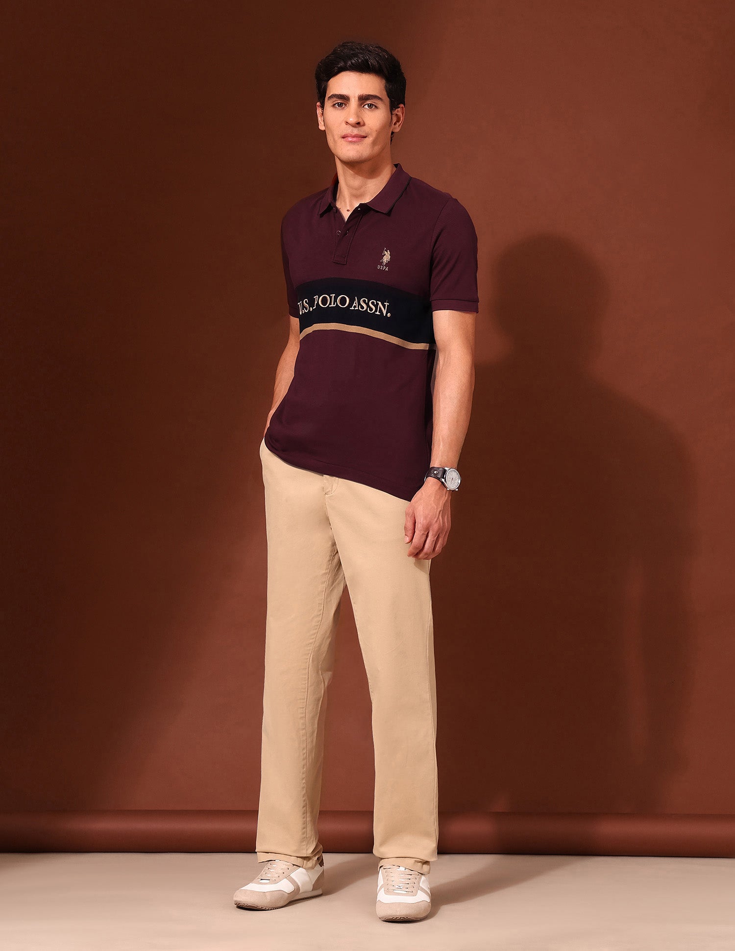 Brand Embroidered Pure Cotton Varsity Polo Shirt Maroon - U.S. Polo Assn. India | Large