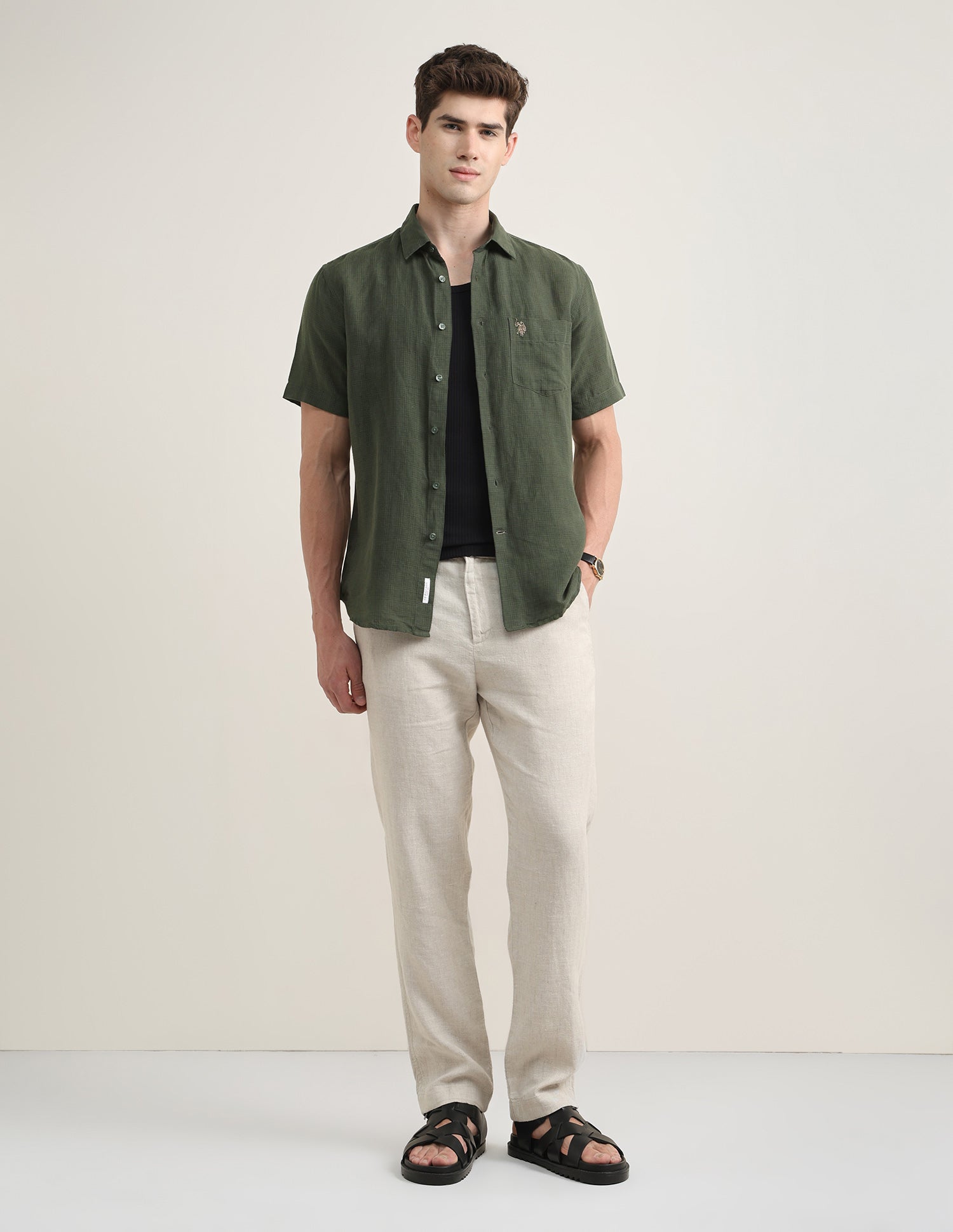 Solid Regular Fit Shirt Olive - U.S. Polo Assn. India | Large