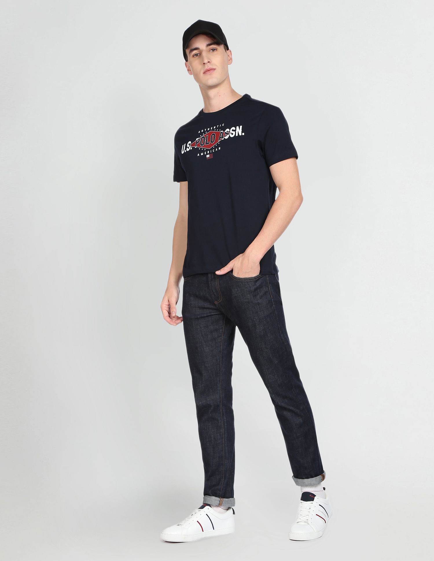 Ribbed Crew Neck Cotton T-Shirt Navy - U.S. POLO ASSN. | Large