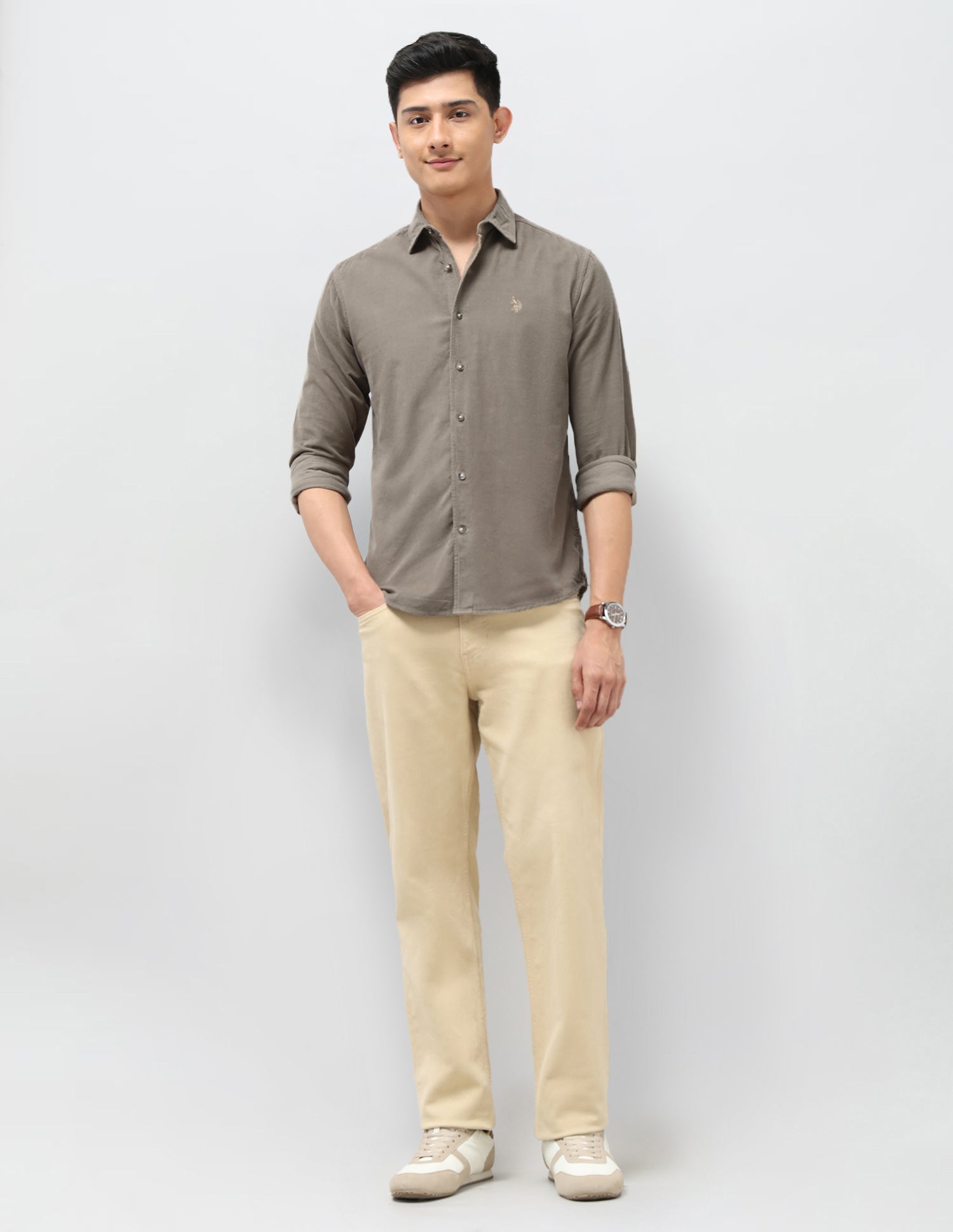 Pure Cotton Corduroy Shirt Stone - U.S. POLO ASSN. | Large