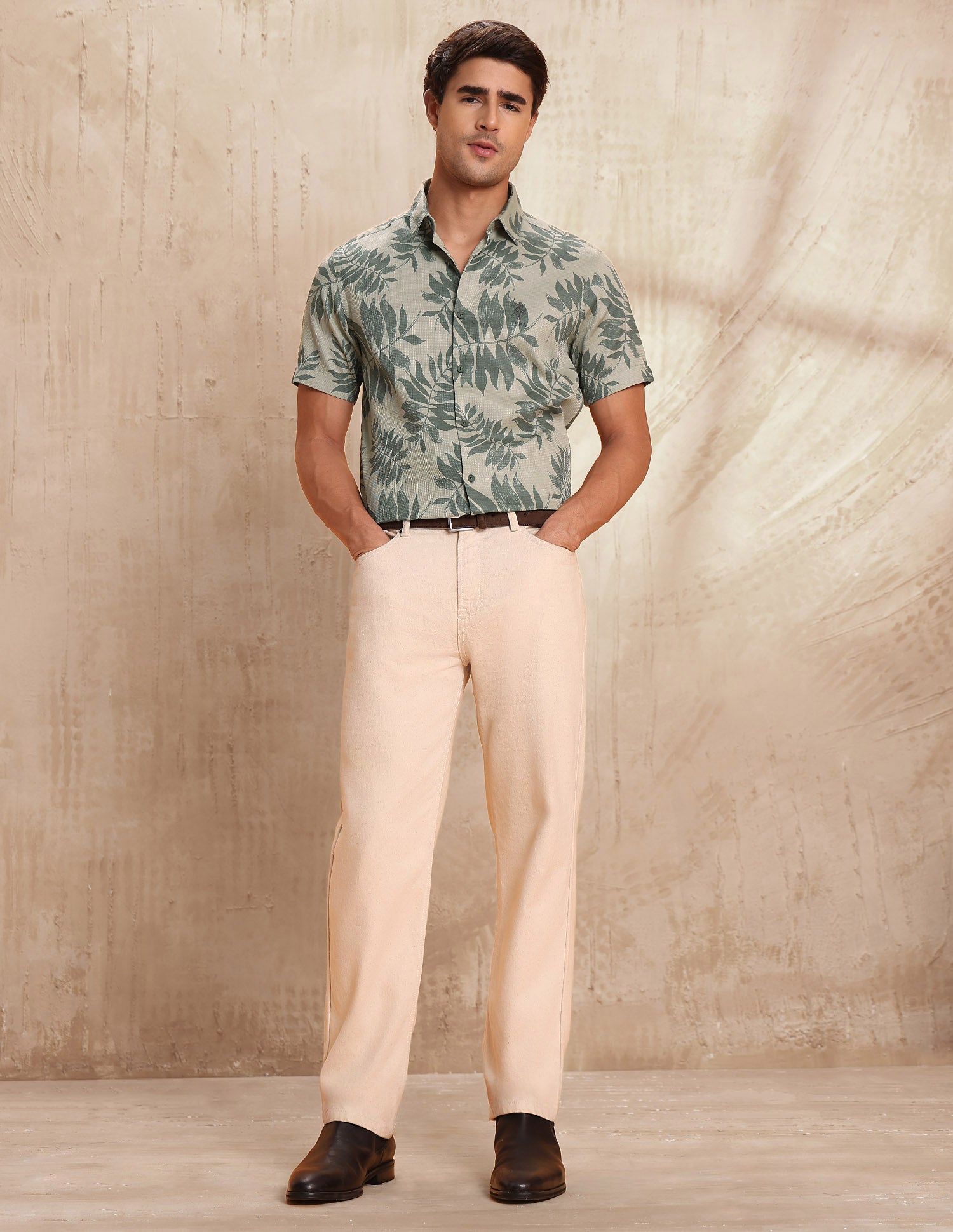 Slim Fit Tropical Printed Shirt Light Olive - U.S. POLO ASSN. | Large