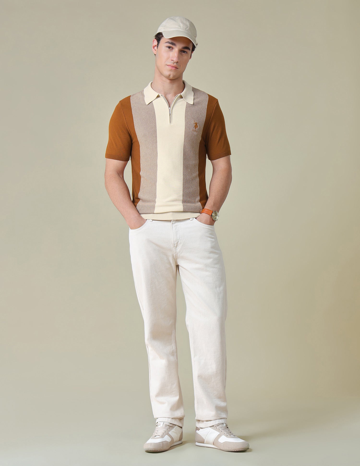 Colourblocked Regular Fit Polo Shirt Light Brown - U.S. Polo Assn. India | Large