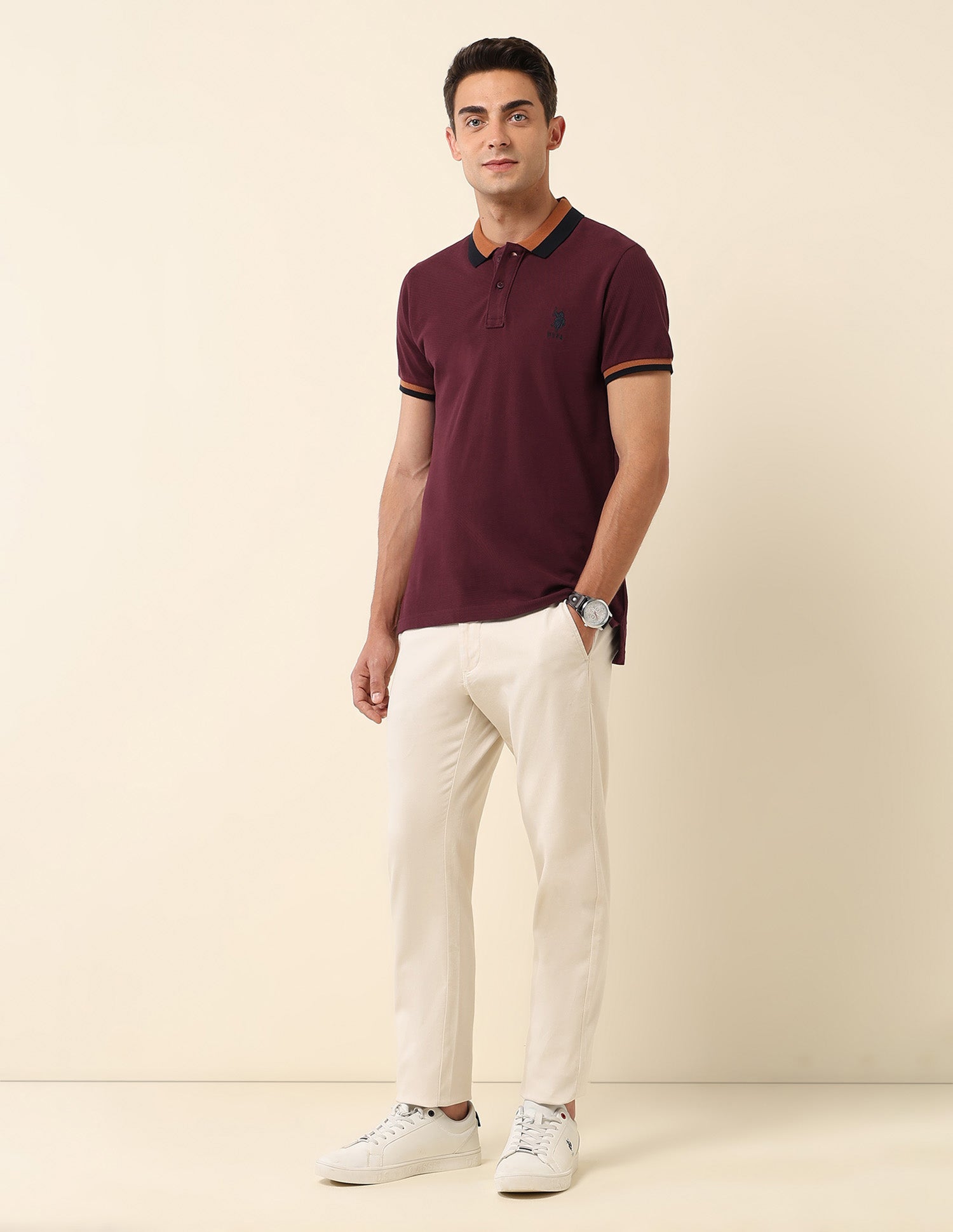 Slim Fit Solid Polo Shirt Maroon - U.S. Polo Assn. India | Large