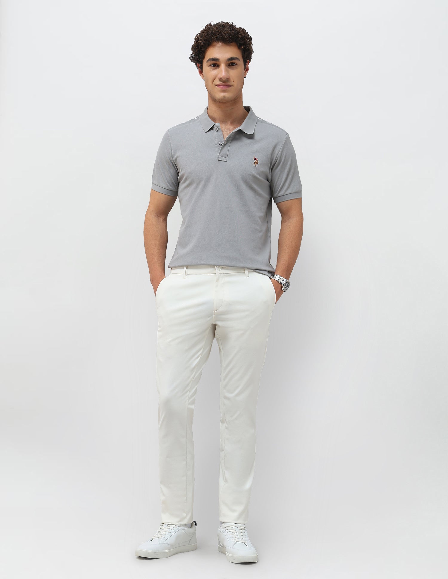 Knitted Denver Slim Fit Trousers White - U.S. Polo Assn. India | Large