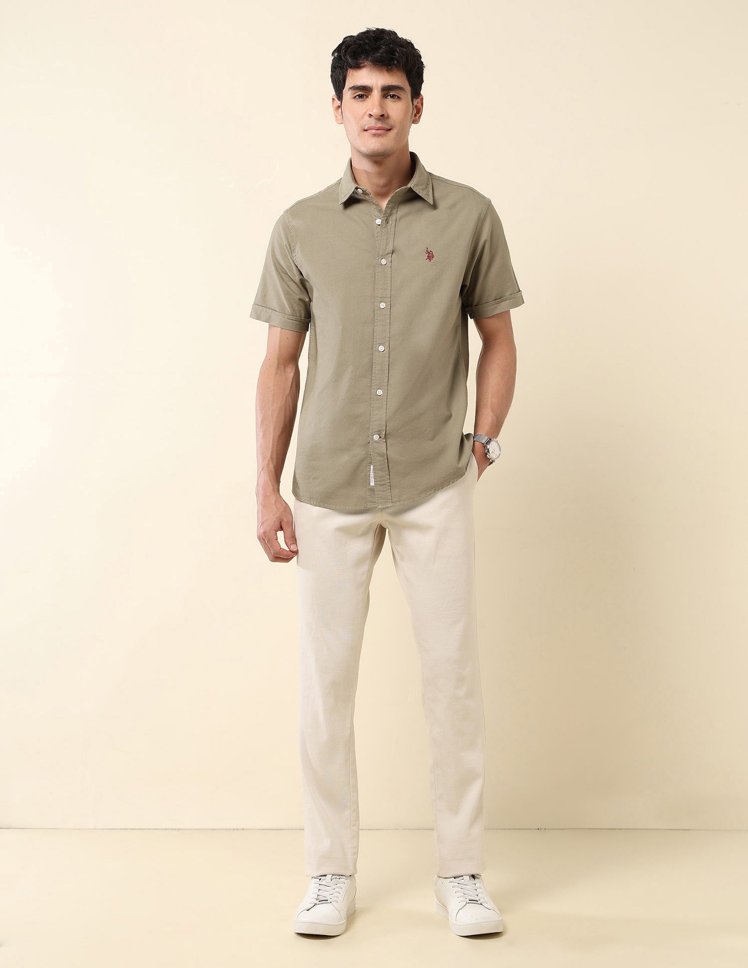 Tailored Fit Pure Cotton Oxford Shirt Olive - U.S. Polo Assn. India | Large