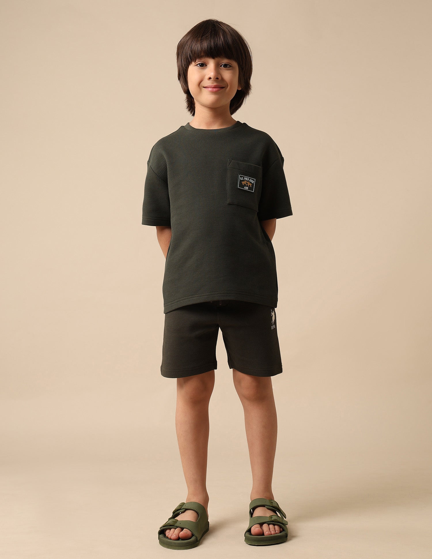 Boys Textured Boxy Fit T Shirt Olive - U.S. POLO ASSN. | Large