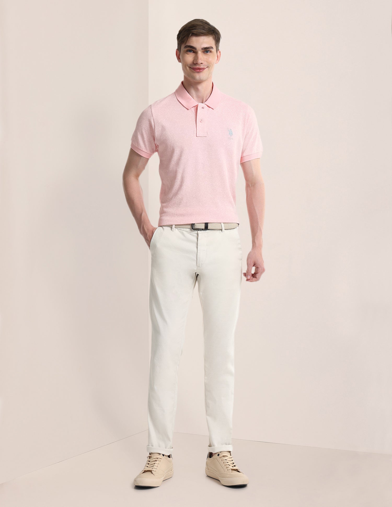 Floral Printed Slim Polo Shirt Light Pink - U.S. POLO ASSN. | Large