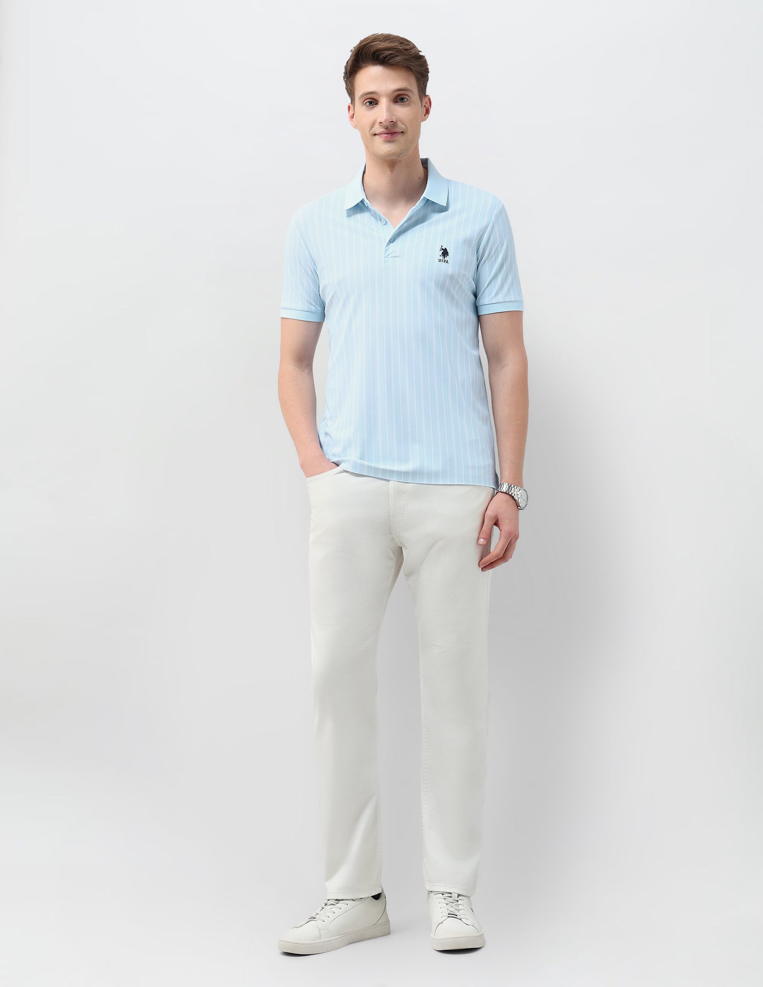 Vertical Striped Regular Fit Polo Shirt Light Blue - U.S. Polo Assn. India | Large