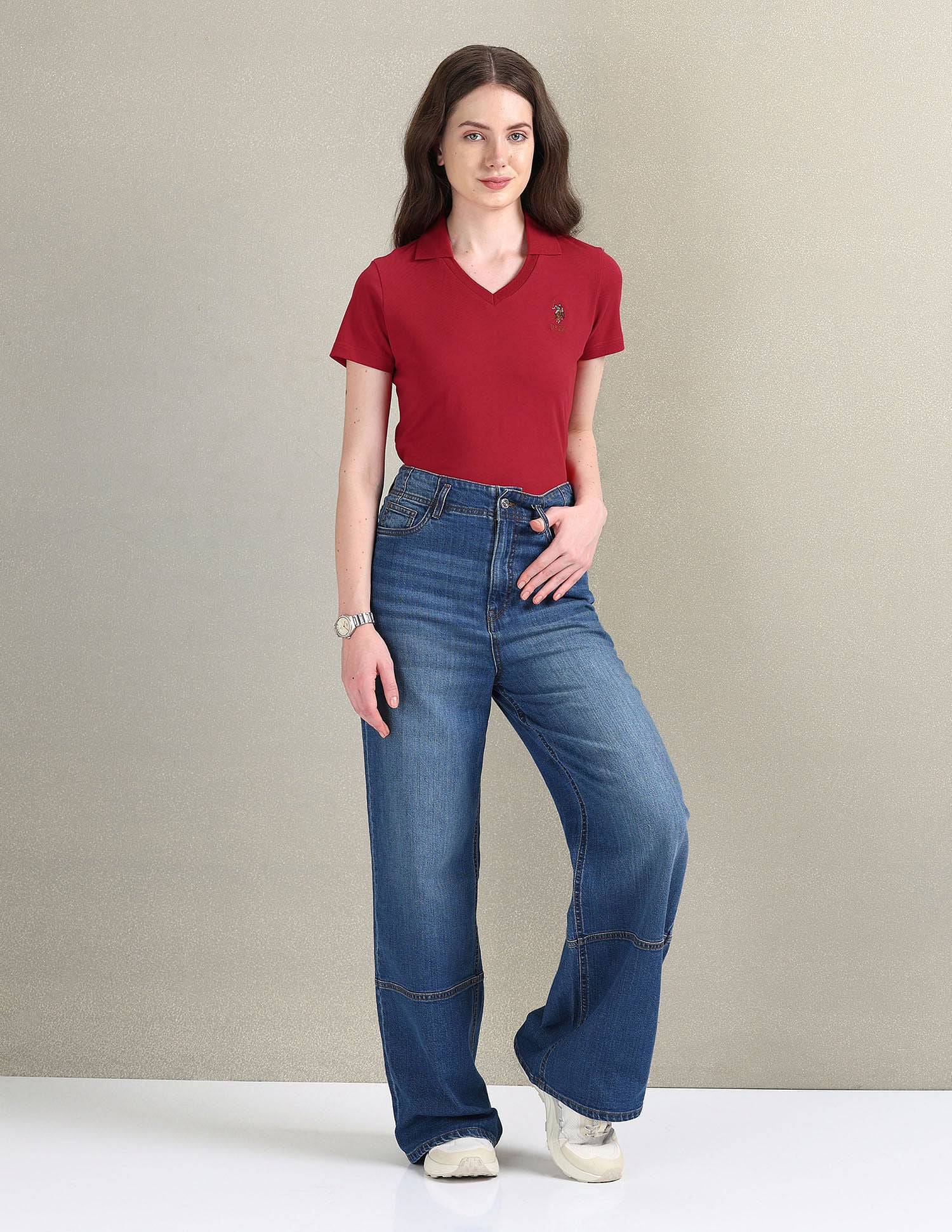 V-Neck Pique Polo Shirt Red - U.S. POLO ASSN. | Large