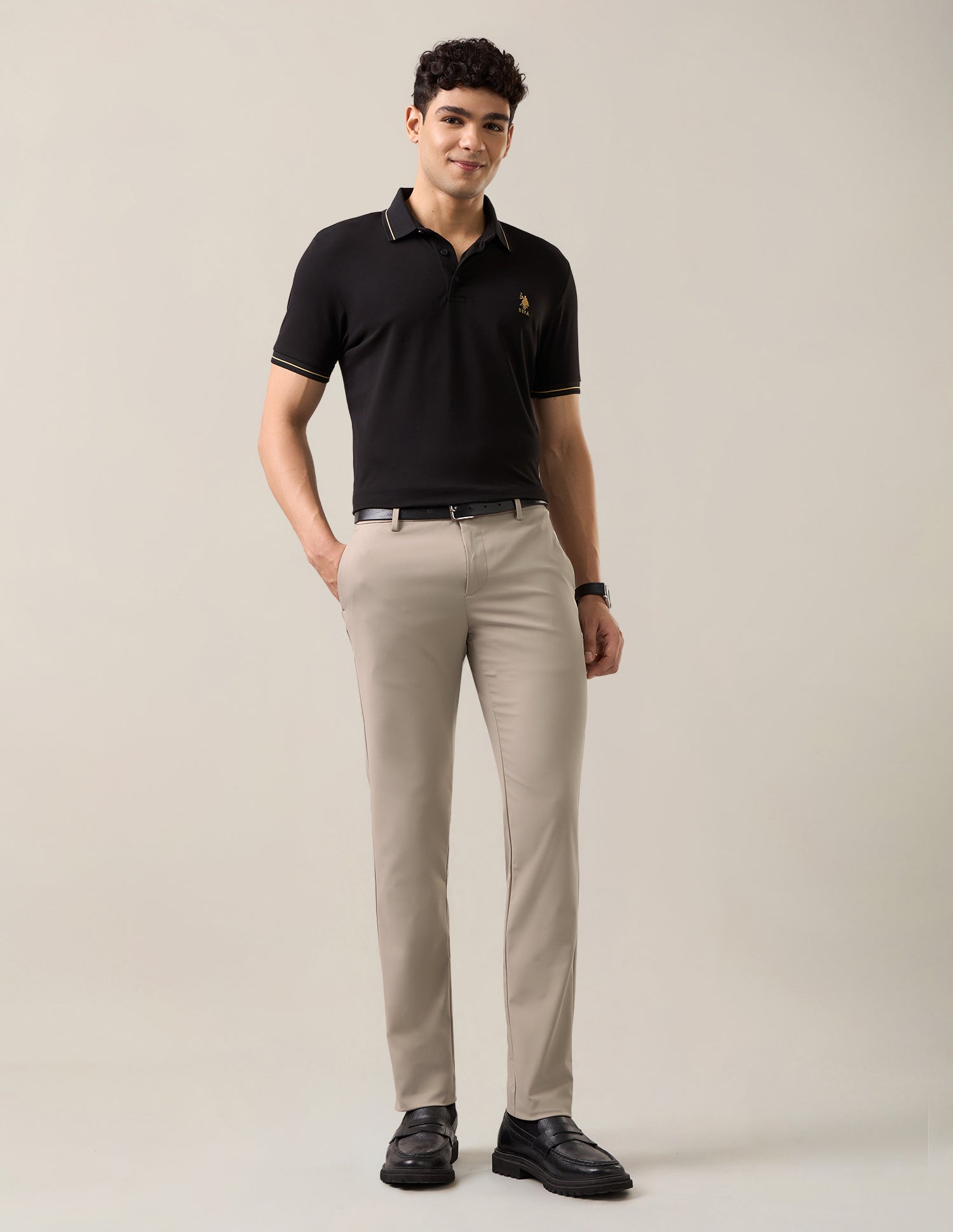Mid Rise Denver Slim Fit Trousers Beige - U.S. Polo Assn. India | Large