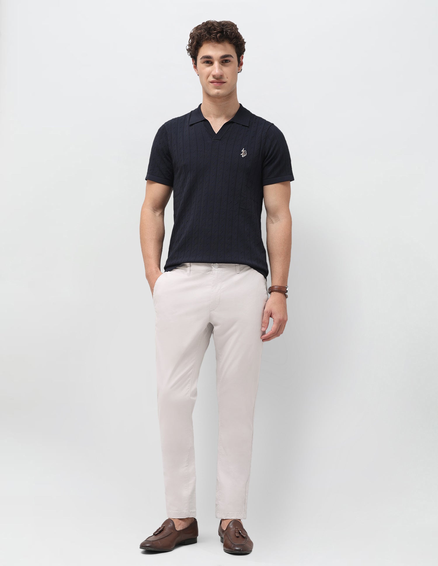 Denver Slim Fit Satin Trousers LightGrey - U.S. Polo Assn. India | Large